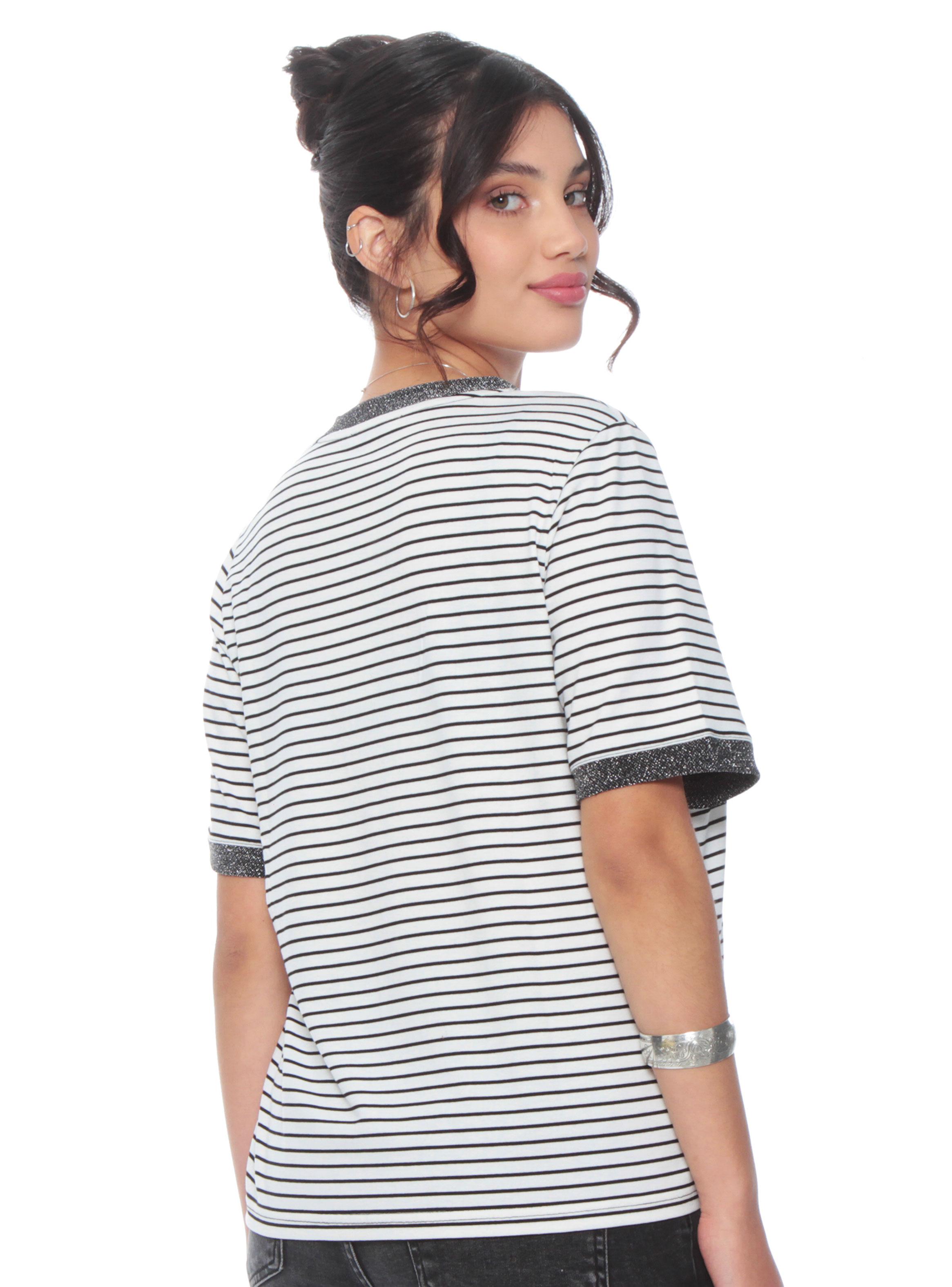 Polera Manga Corta Listada Escote V-1