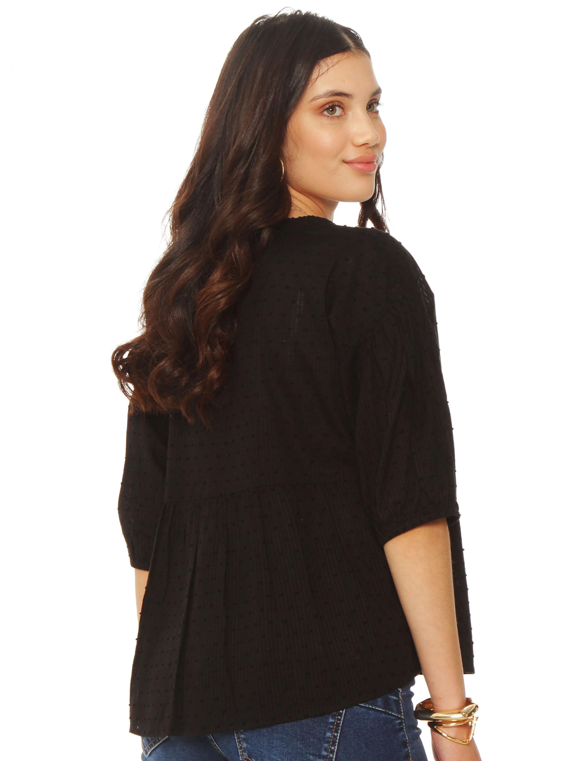 Blusa Manga Corta Brodery Escote V-1