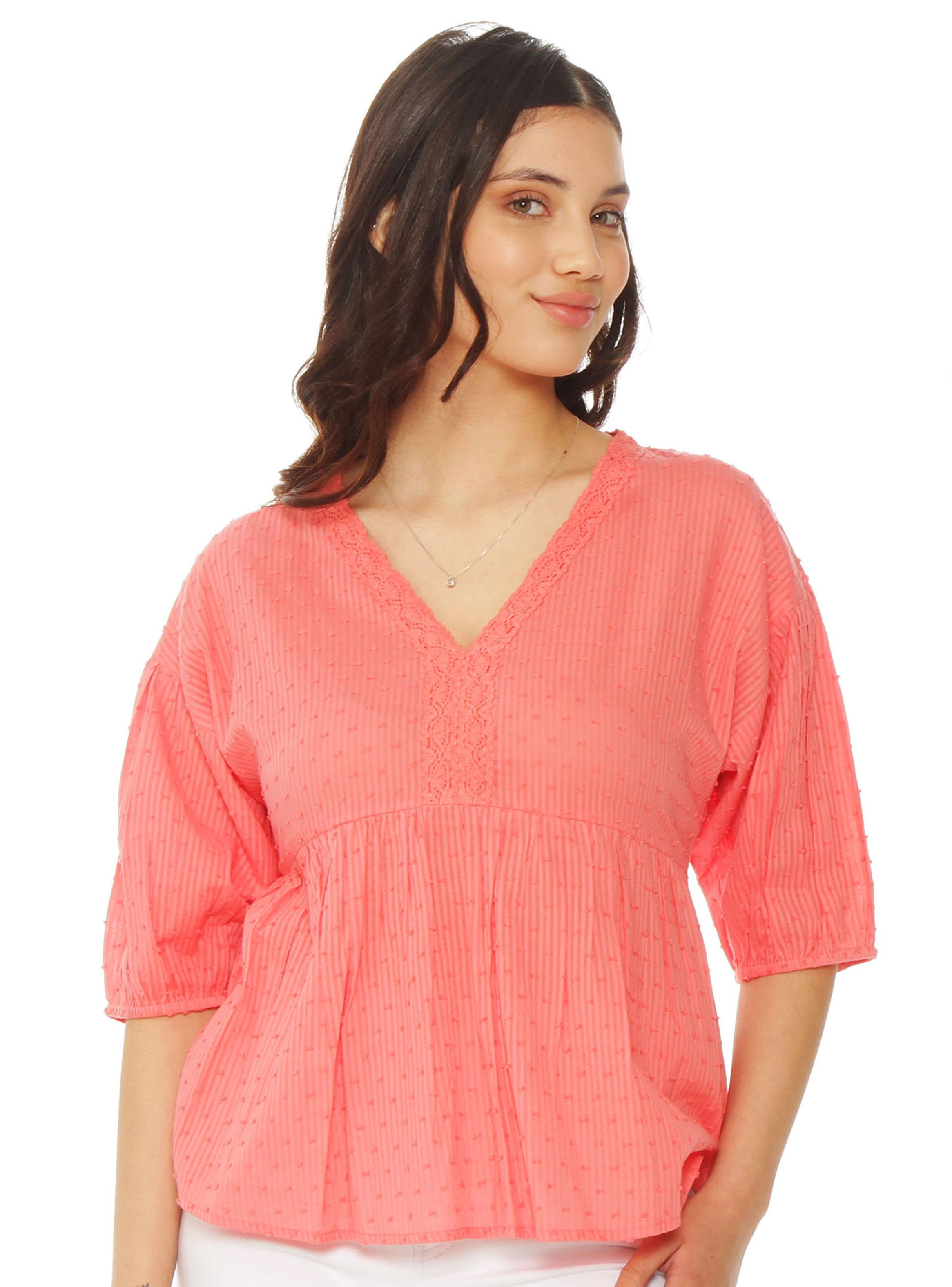 Blusa Manga Corta Brodery Escote V-0