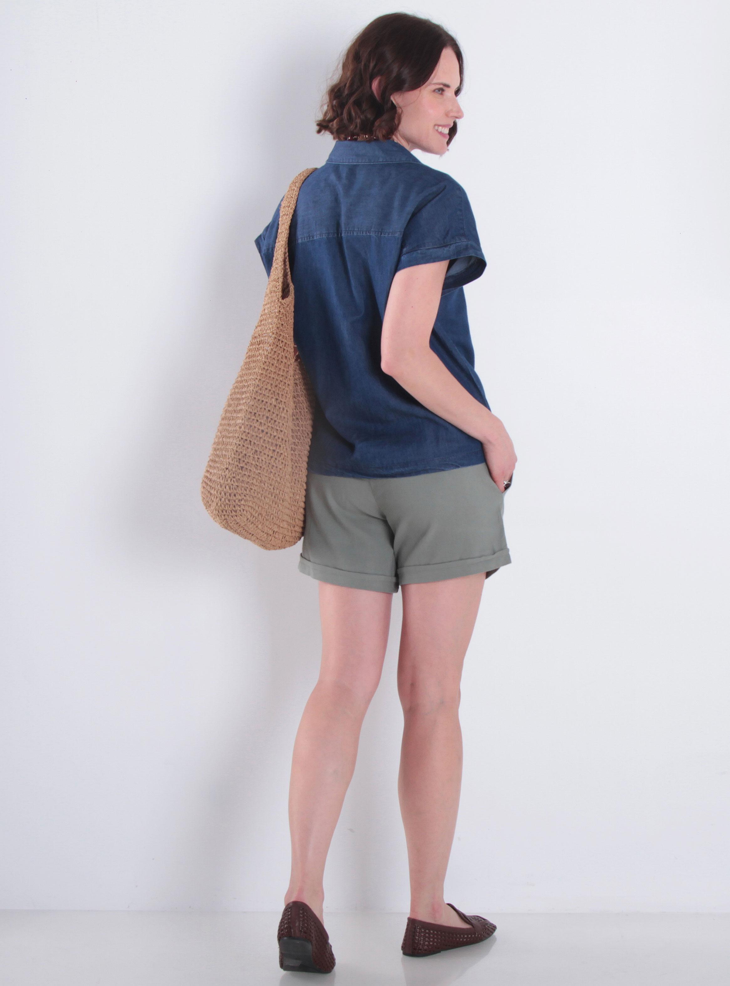 Blusa Manga Corta Denim Abotonada en Delantero Escote V-4