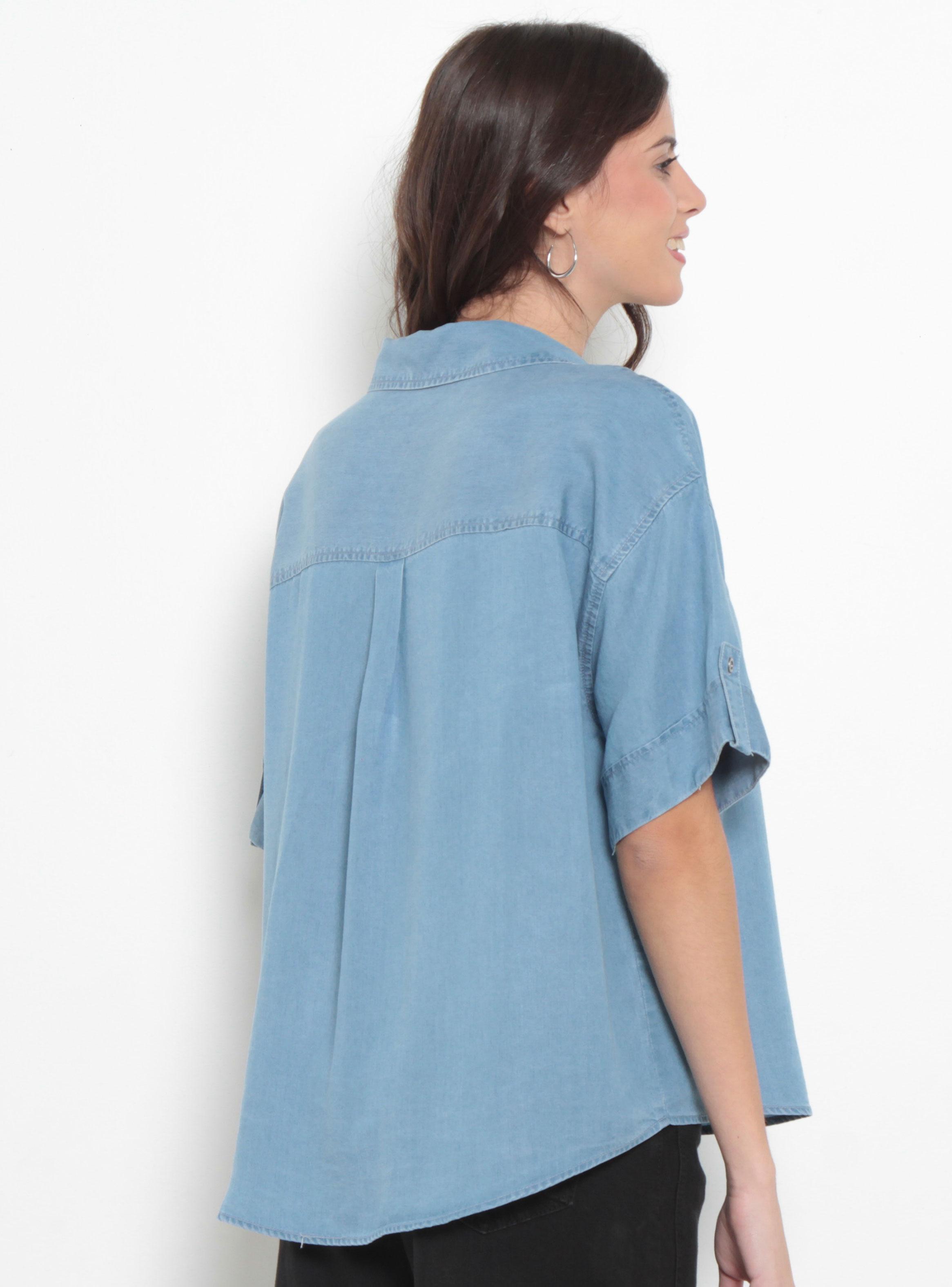 Blusa Lyocell Manga Corta con Bolsillo Escote V-1