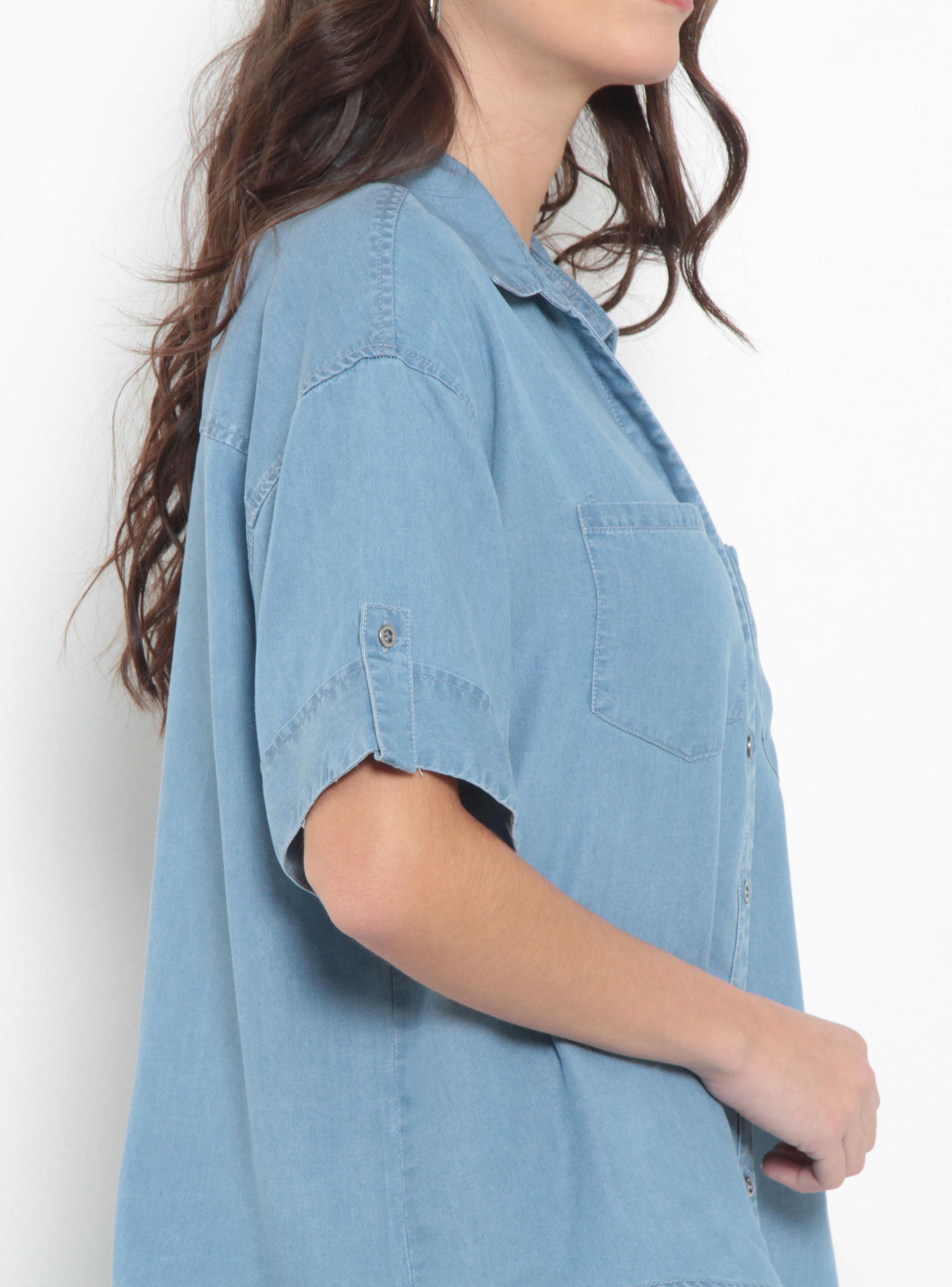 Blusa Lyocell Manga Corta con Bolsillo Escote V-2