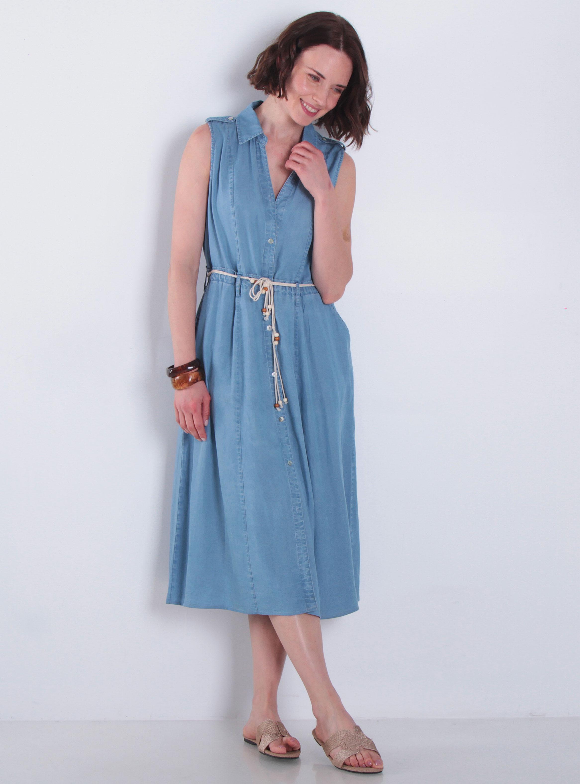 Vestido sin Manga Lyocell con Lazo en Cintura-4