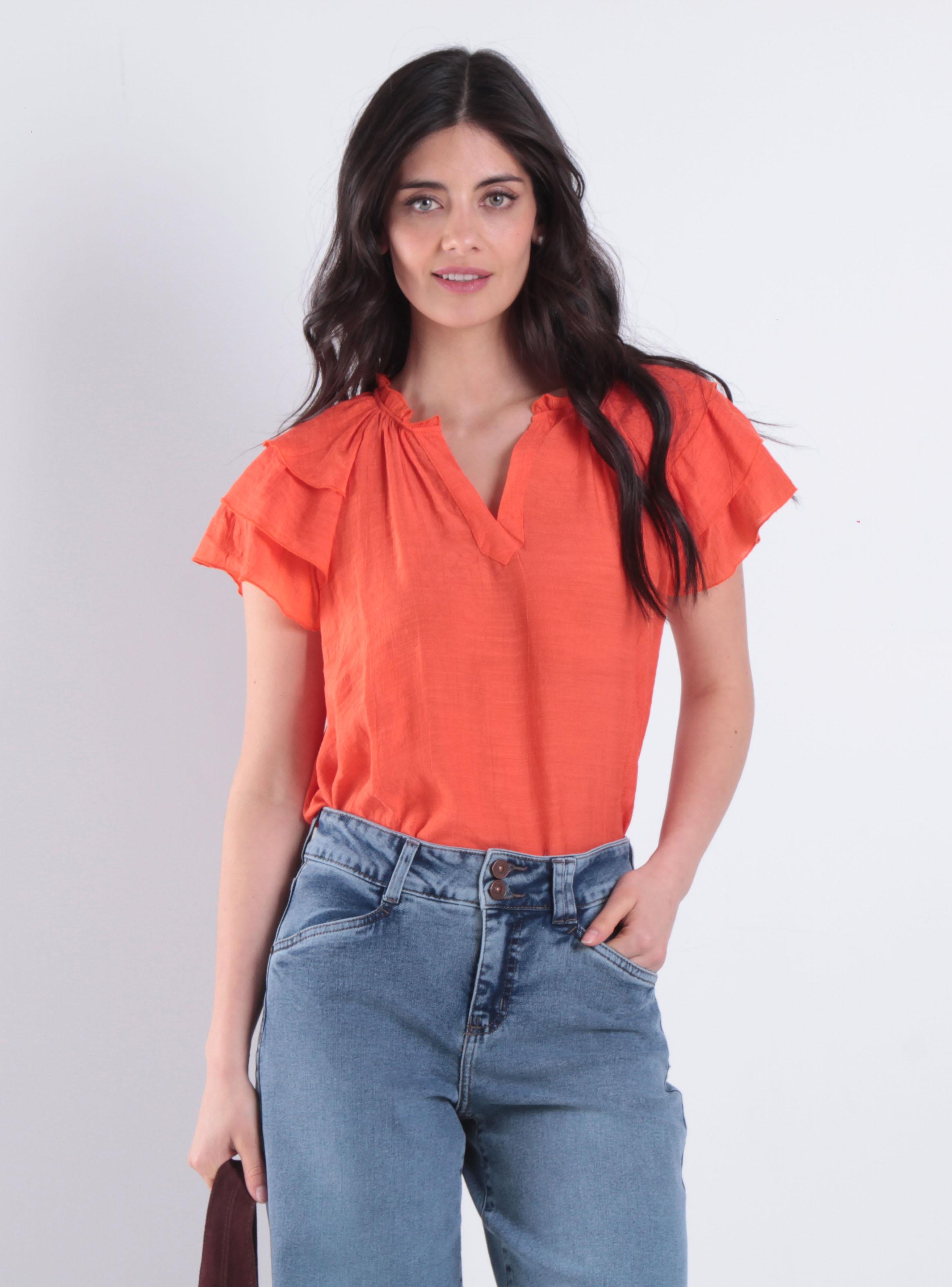 Blusa Manga Corta Escote V-0