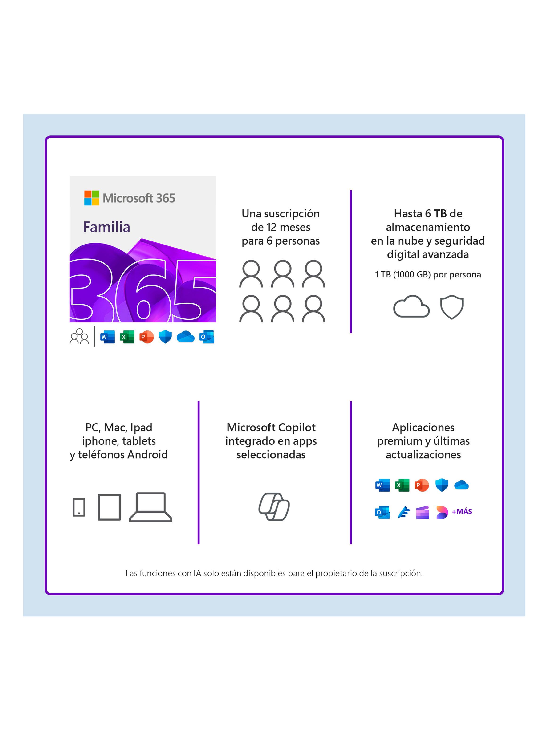 Microsoft 365 Familia Suscripción Anual Hasta 6 Personas IA Integrada 1TB OneDrive-1
