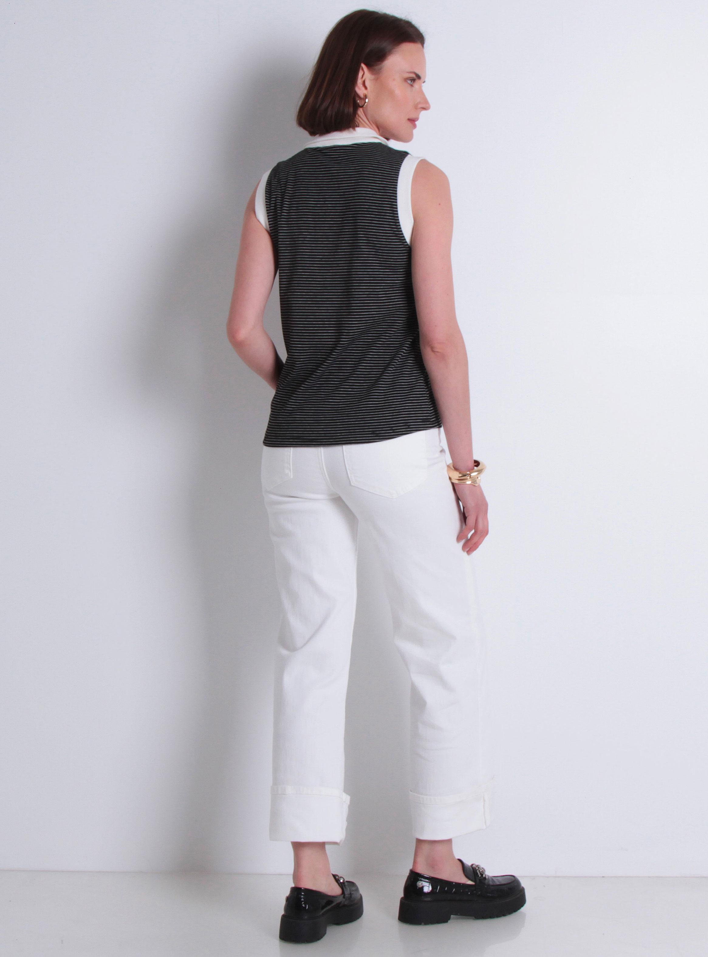 Polera Listada sin Manga Escote V con Botones-4