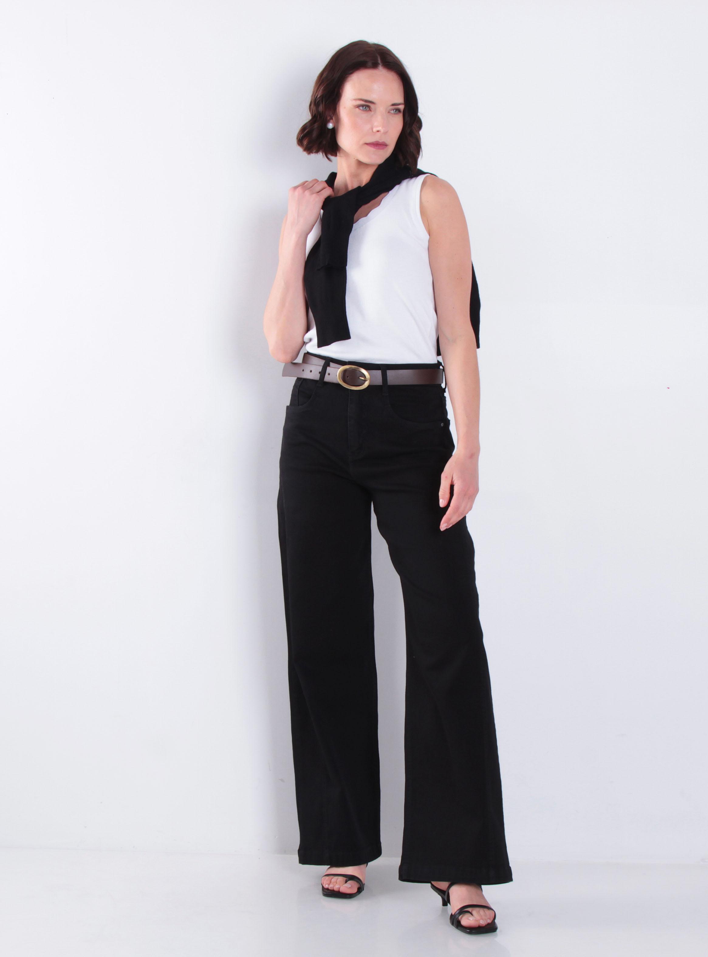 Jeans Wide Tiro Alto Pretina con Cortes en Piernas-3
