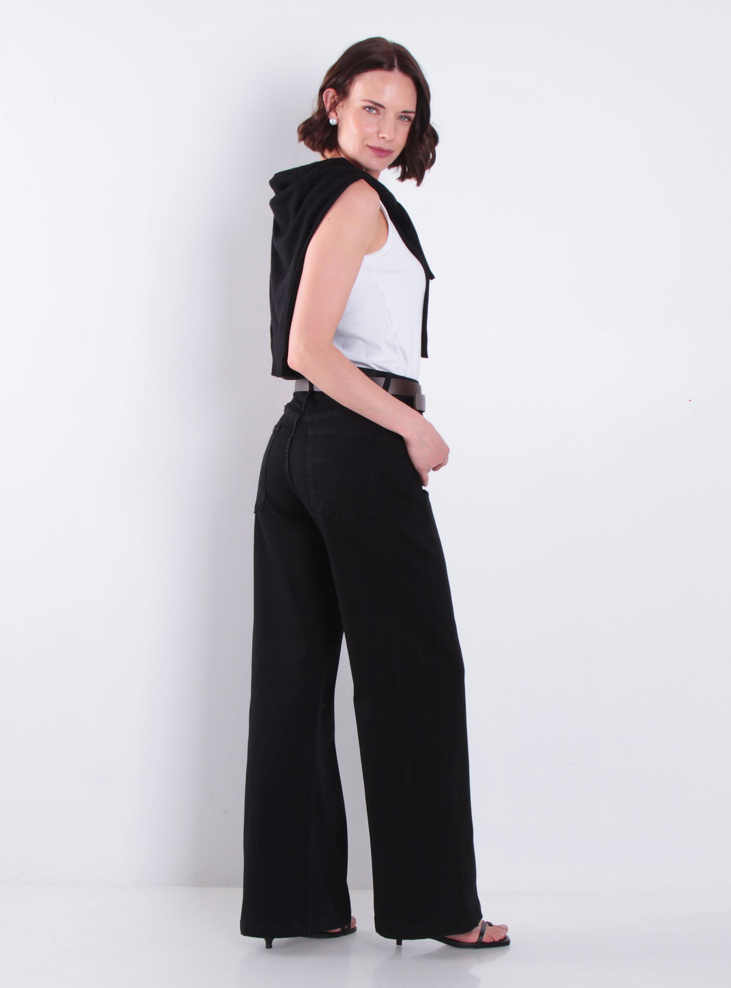 Jeans Wide Tiro Alto Pretina con Cortes en Piernas-4