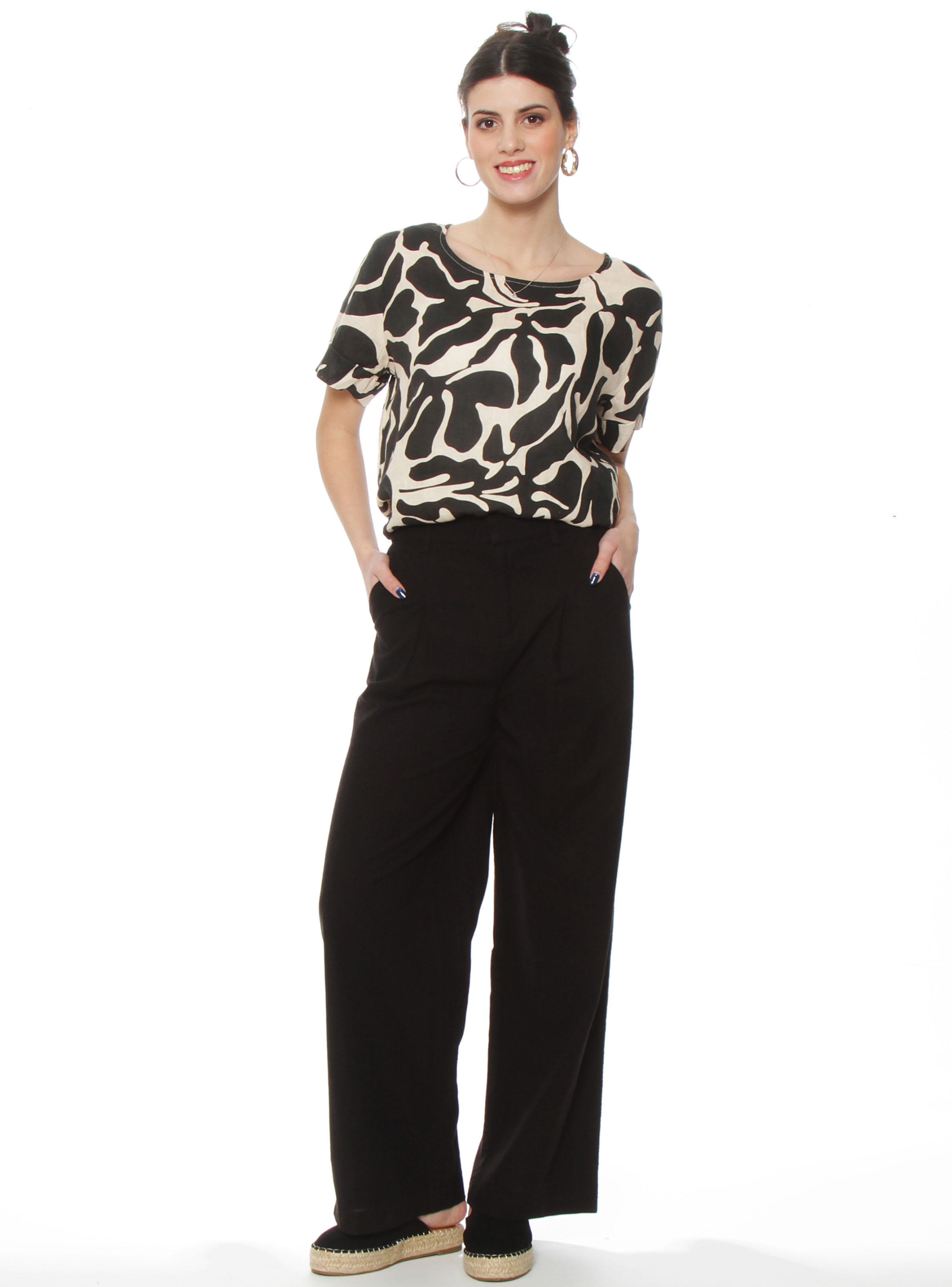 Pantalón Wide Leg Lino Tiro Alto Pretina Básica-3