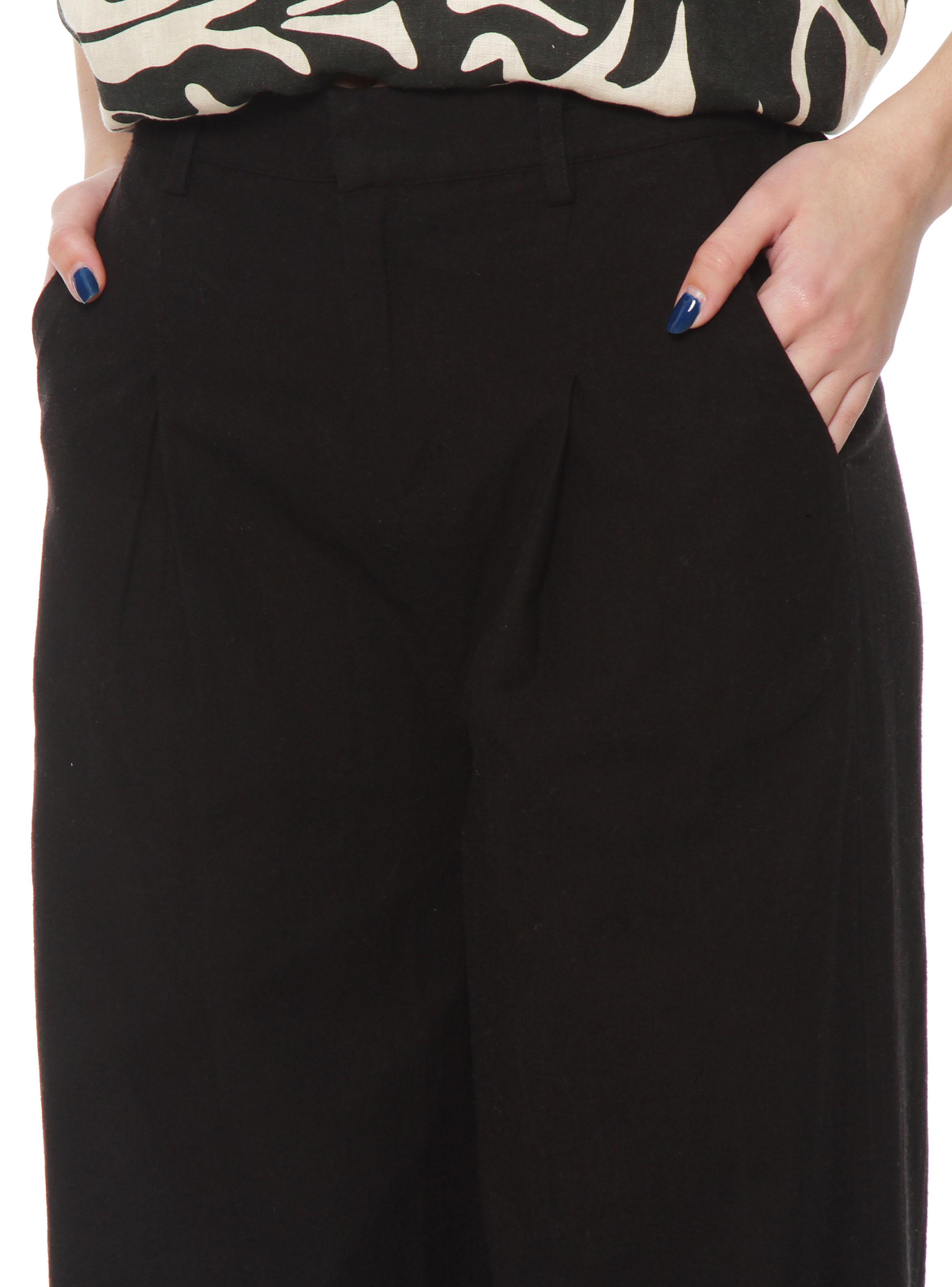 Pantalón Wide Leg Lino Tiro Alto Pretina Básica-2