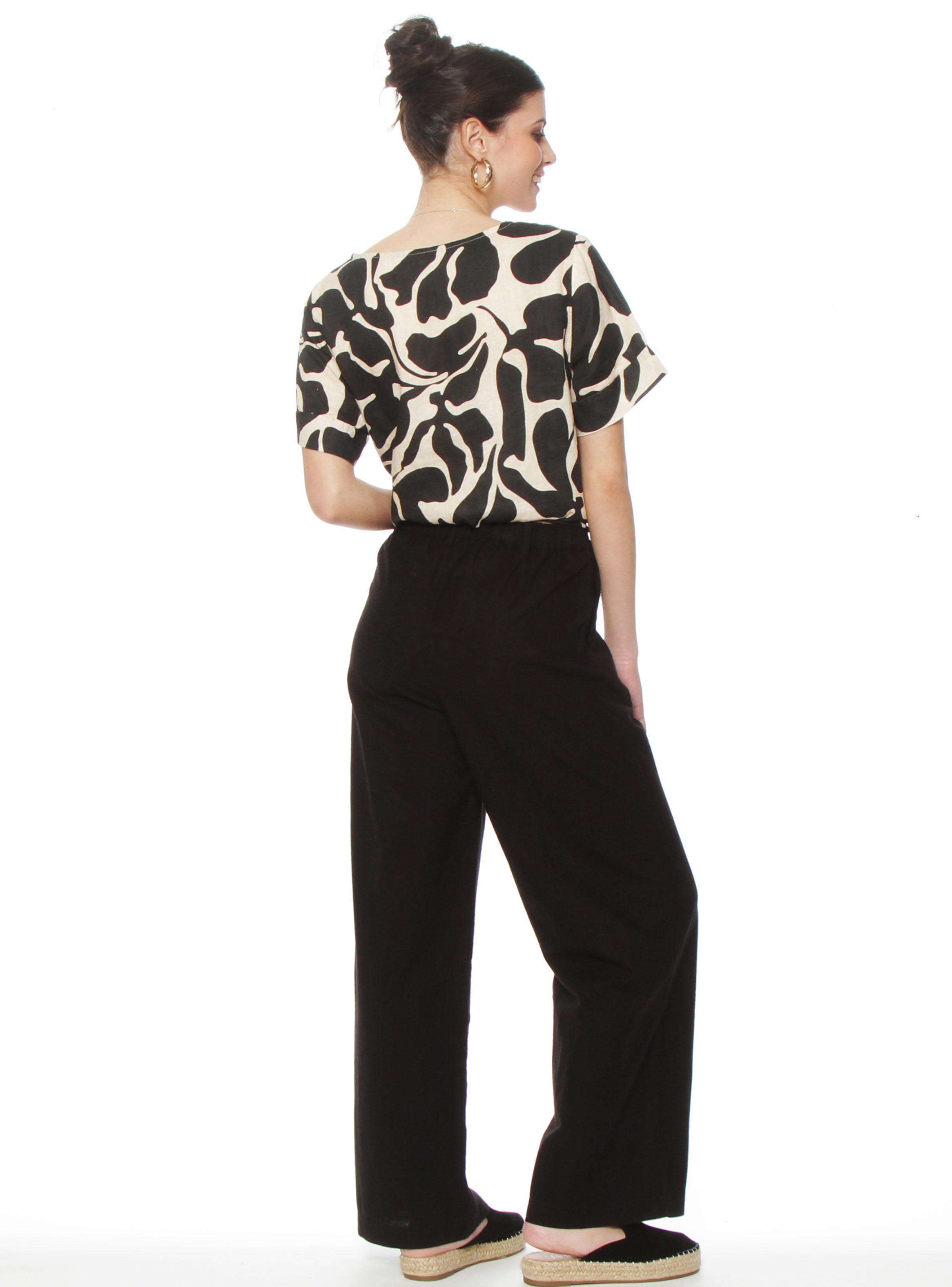 Pantalón Wide Leg Lino Tiro Alto Pretina Básica-4