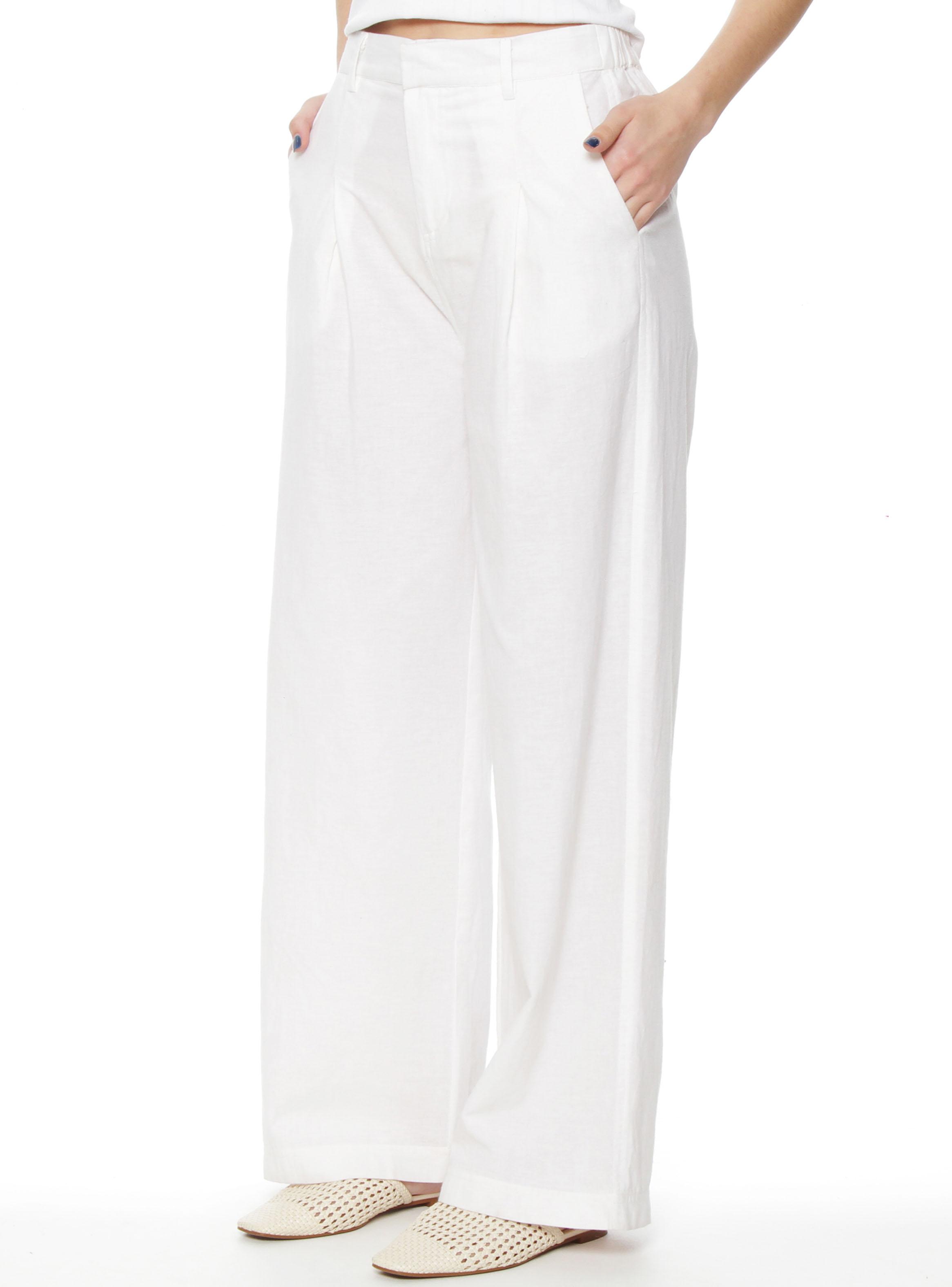 Pantalón Wide Leg Lino Tiro Alto Pretina Básica-0
