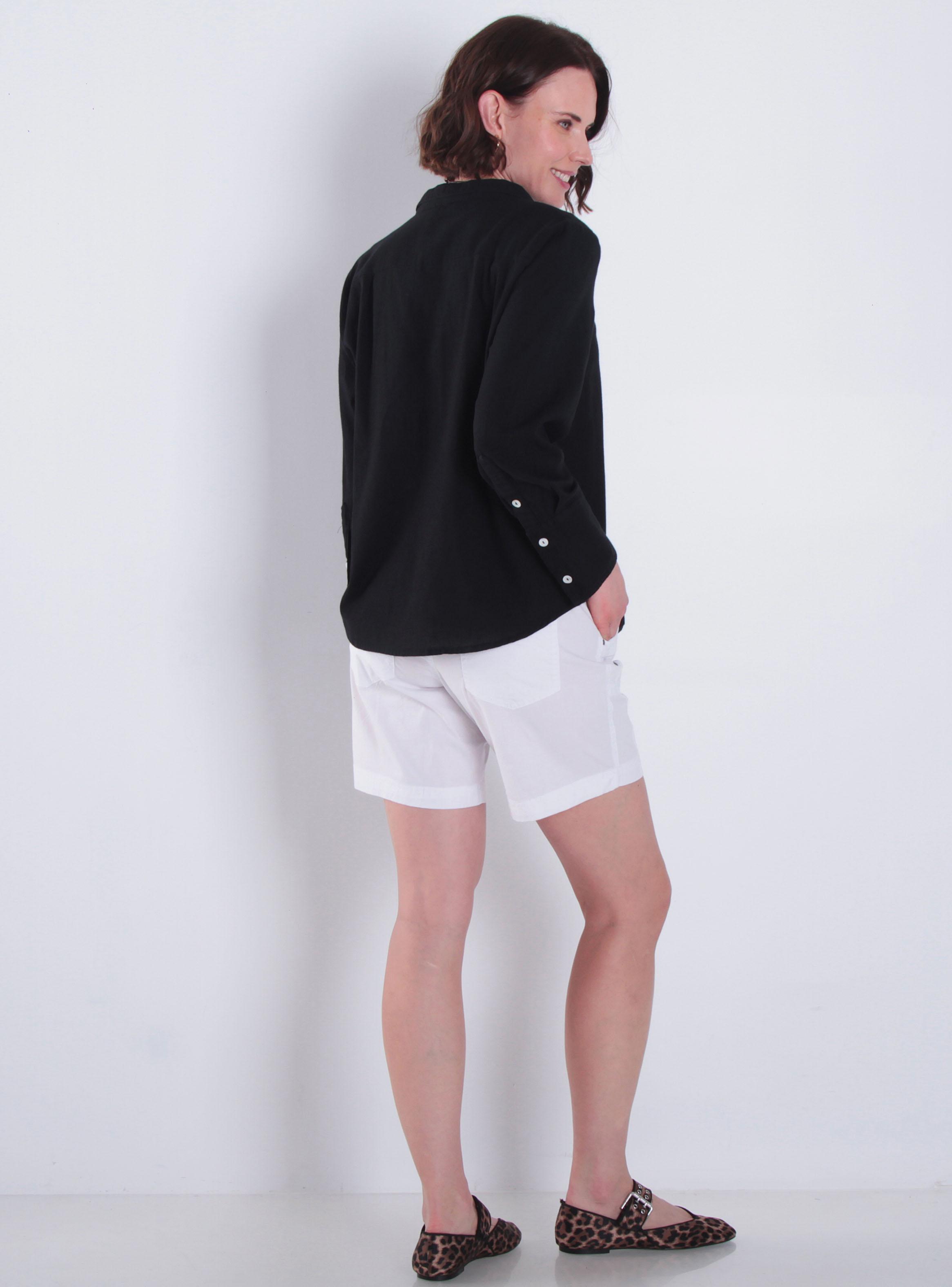 Blusa Manga Larga Lino Sólido Abotonada-4