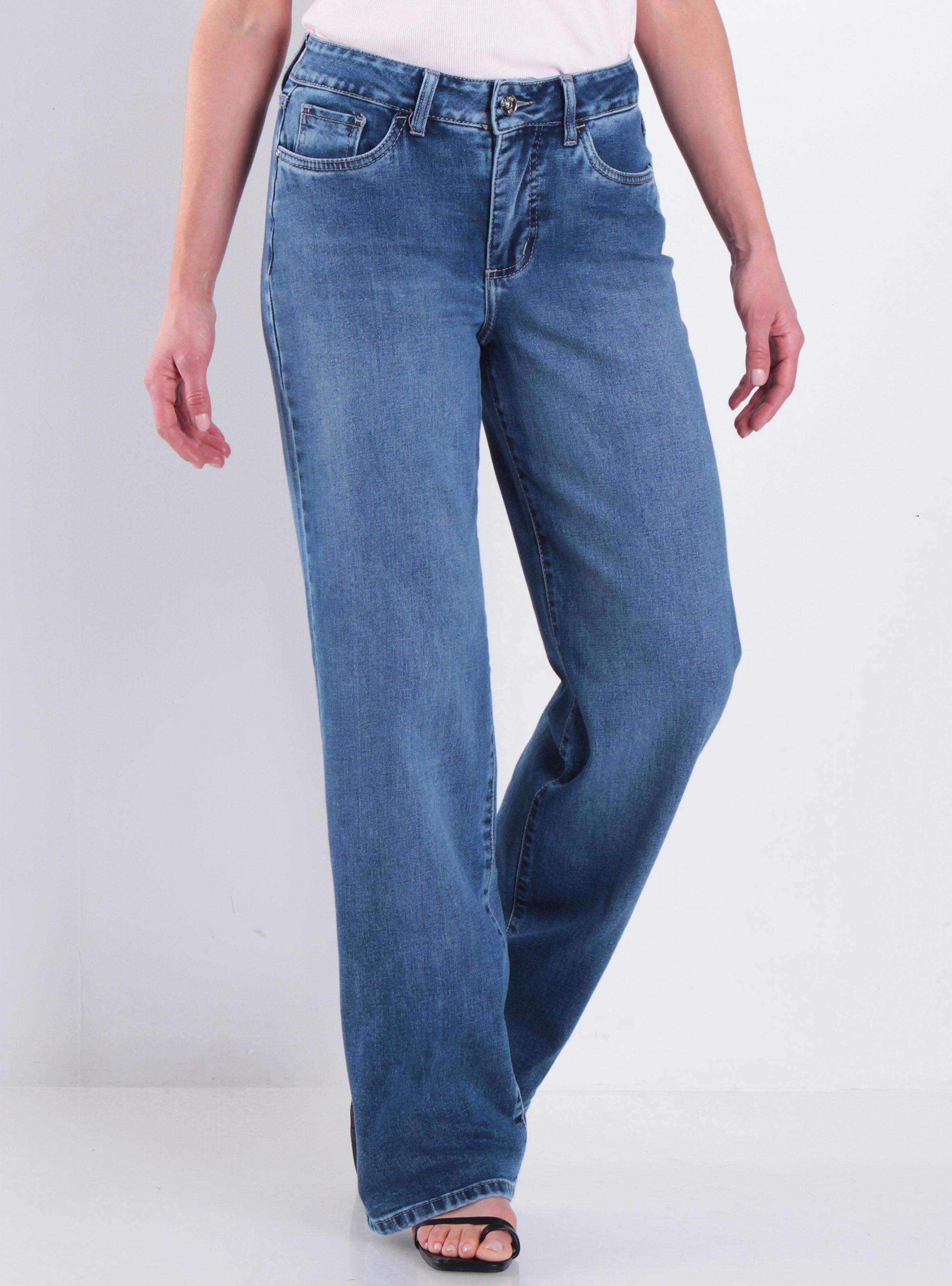 Jeans Wide Tiro Alto Pretina Básica Botón-0