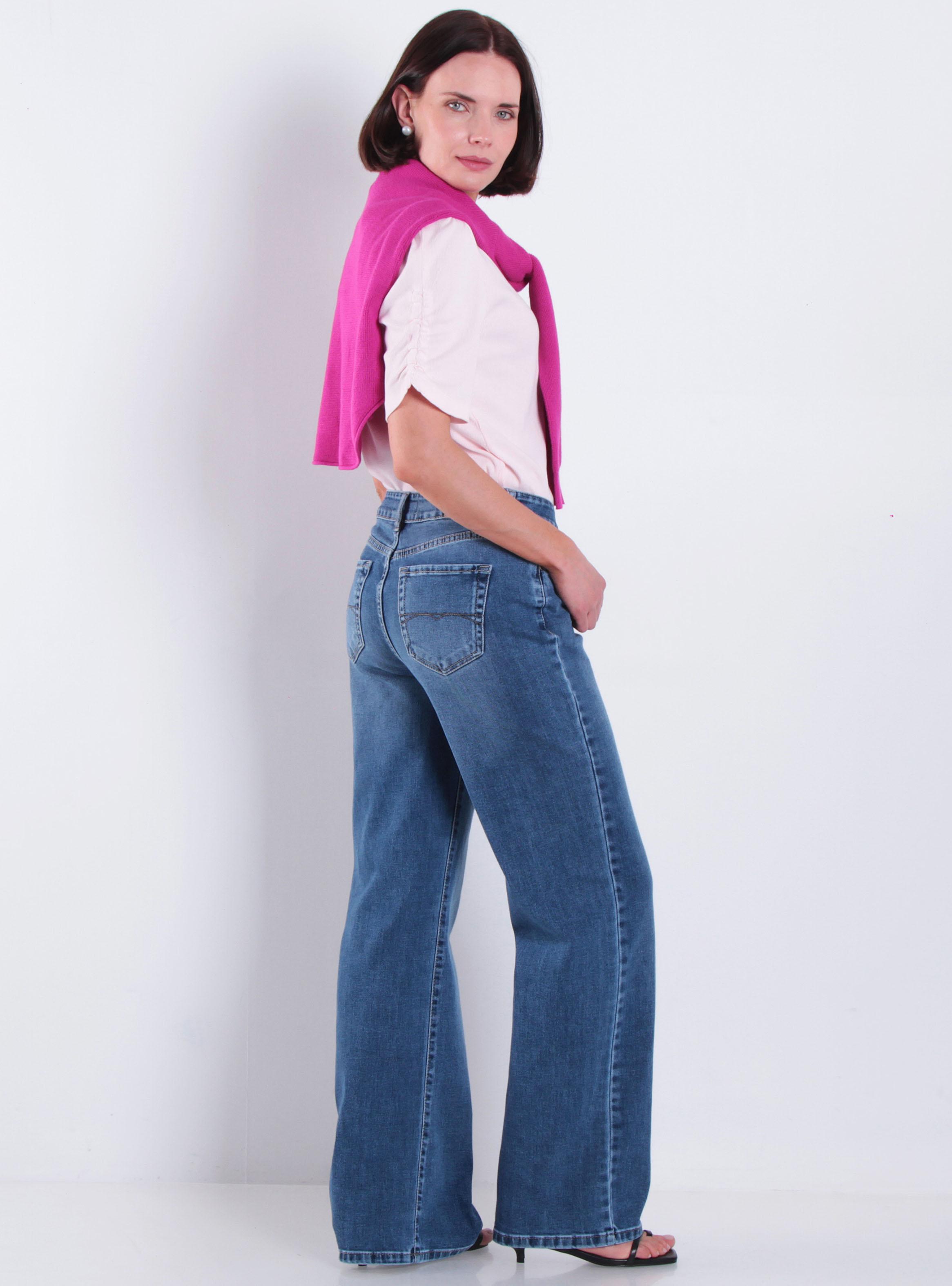 Jeans Wide Tiro Alto Pretina Básica Botón-4