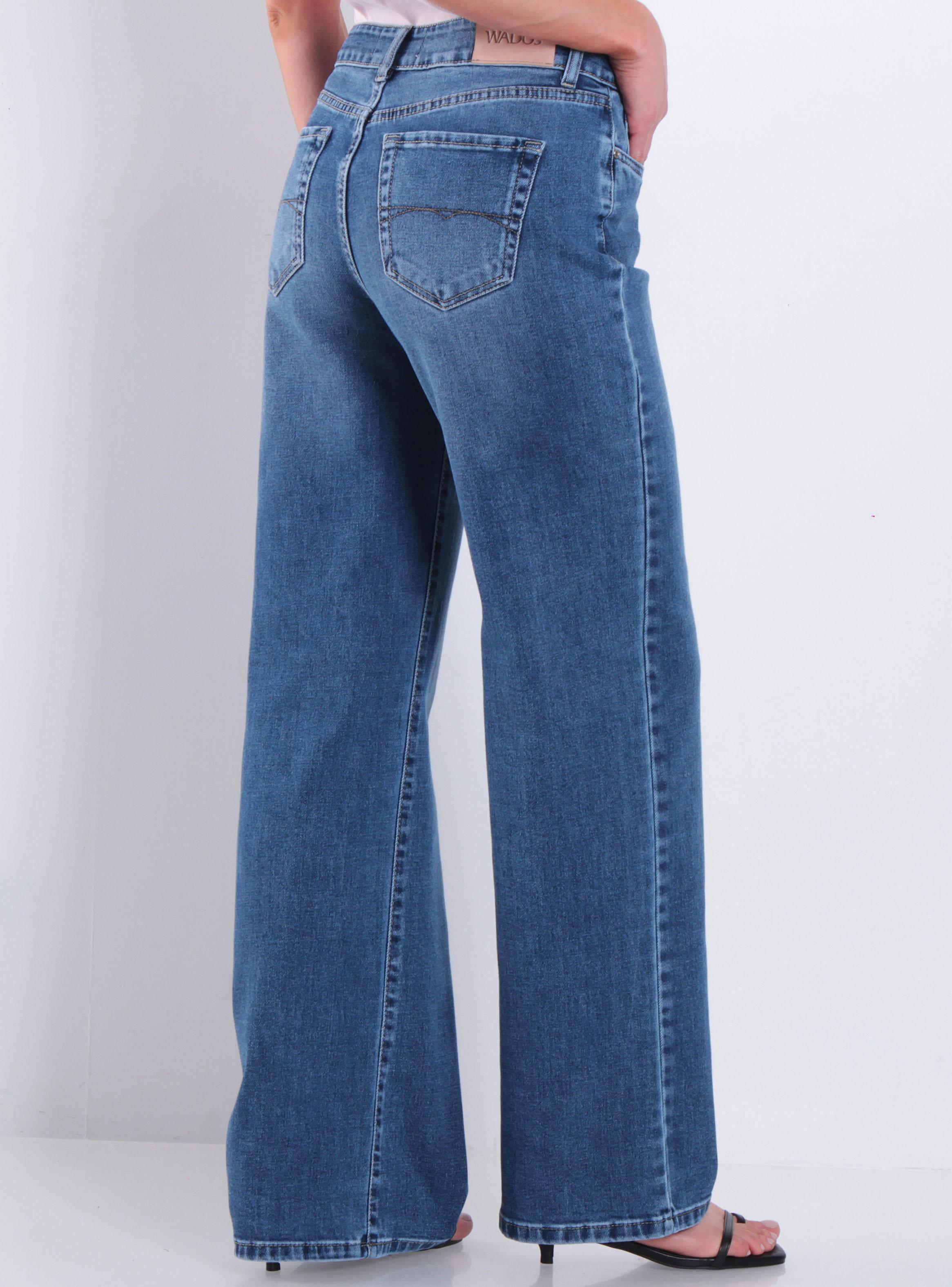 Jeans Wide Tiro Alto Pretina Básica Botón-1
