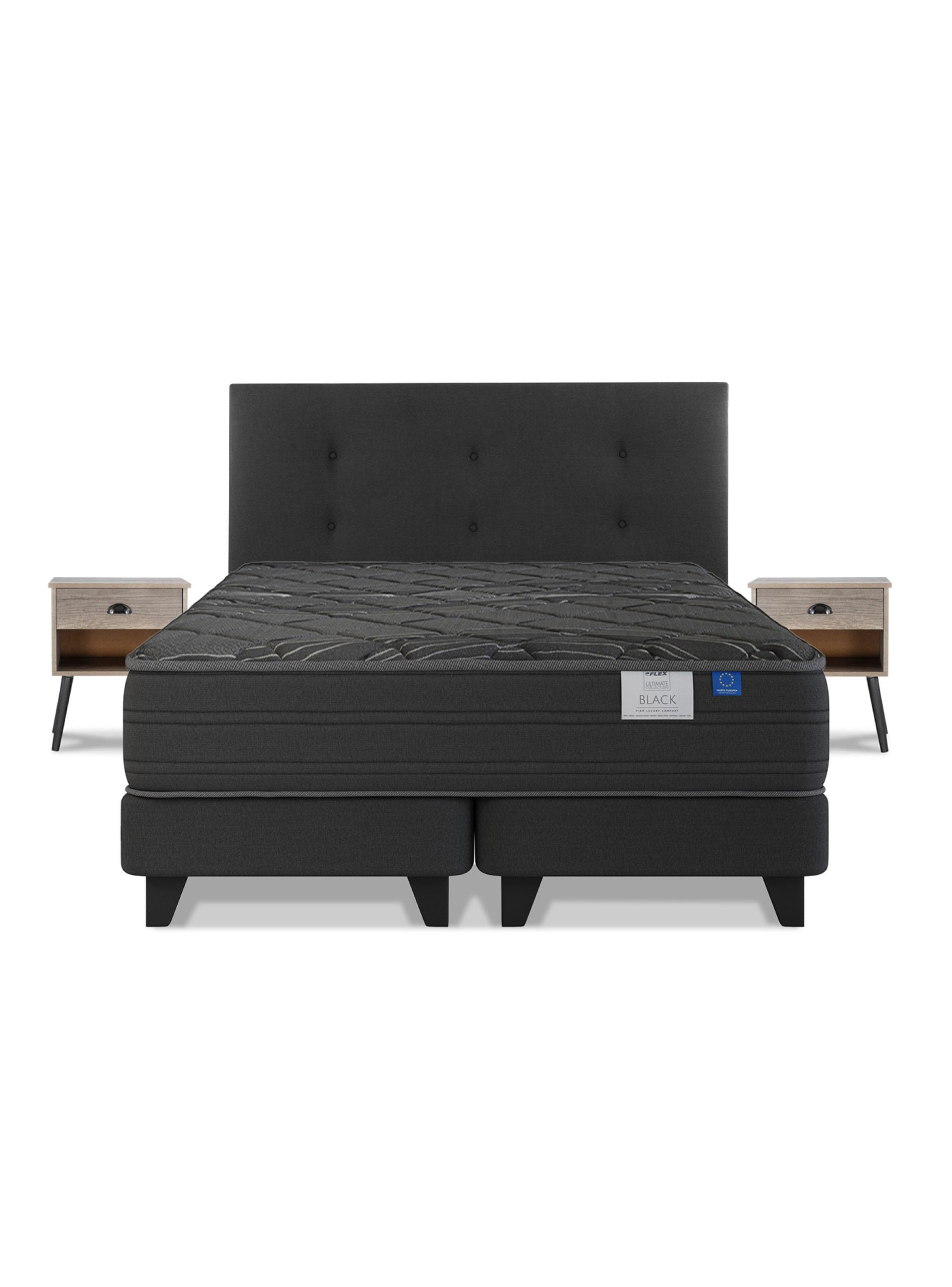 Cama Europea 2 Plazas Black Base Dividida + Respaldo + Veladores-2