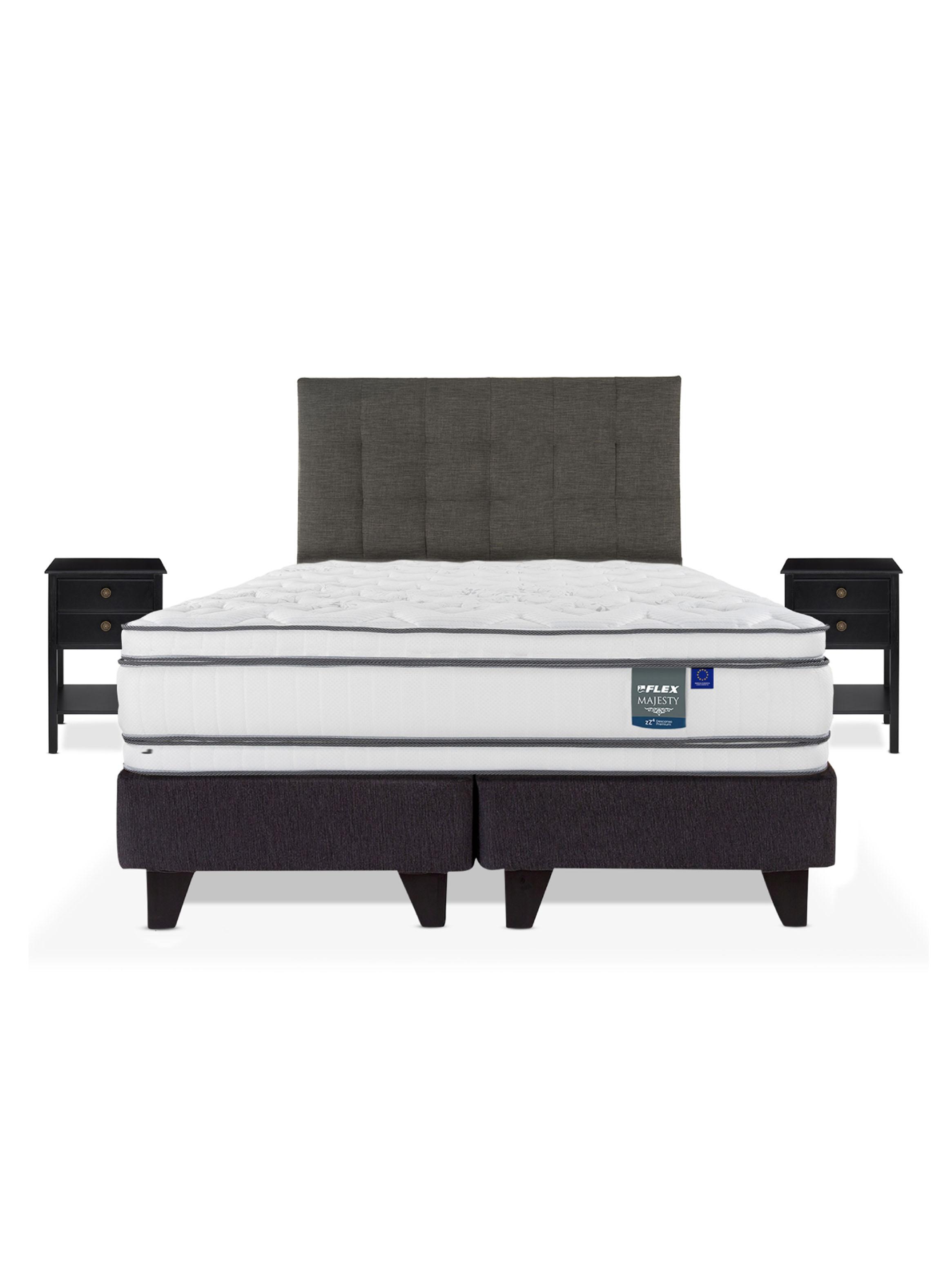 Cama Europea Majesty 2 Plazas + Respaldo Grafito + Velador Rover-2