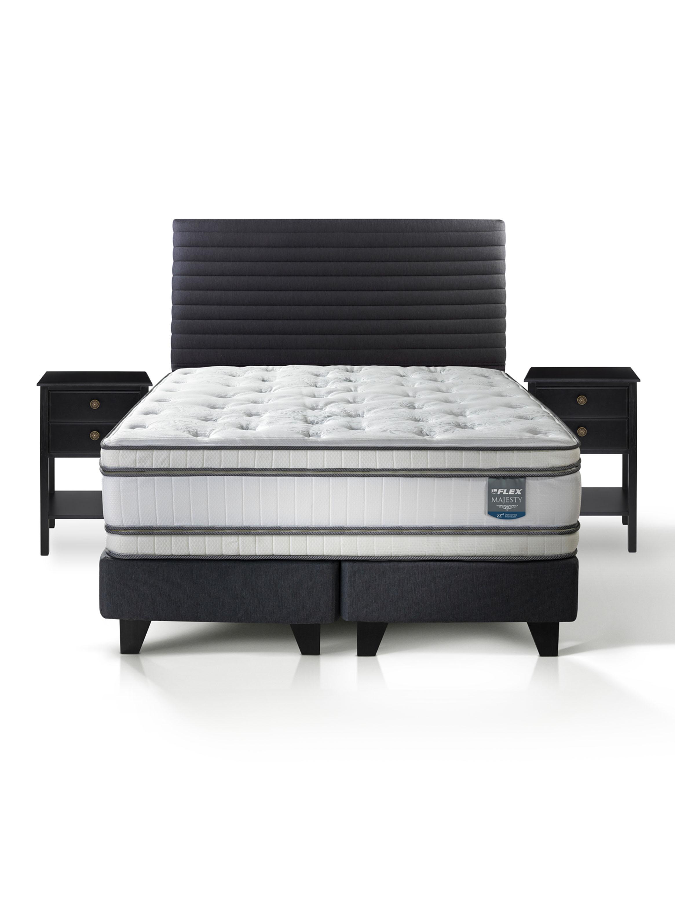 Cama Europea Majesty 2 Plazas + Respaldo Design + Velador Rover-2