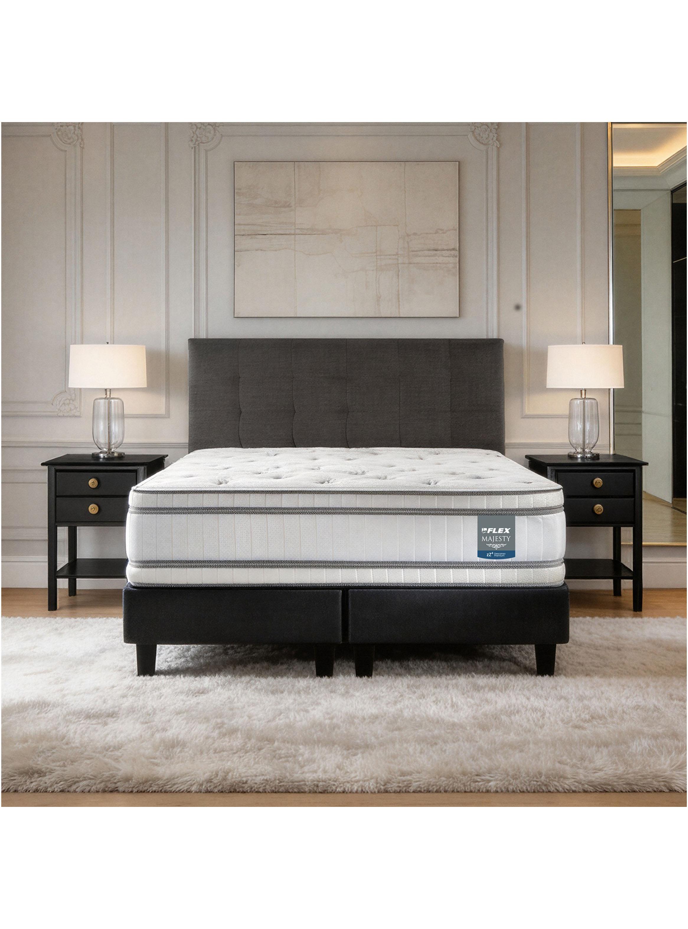 Cama Europea Majesty 2 Plazas + Respaldo Design + Velador Rover-5