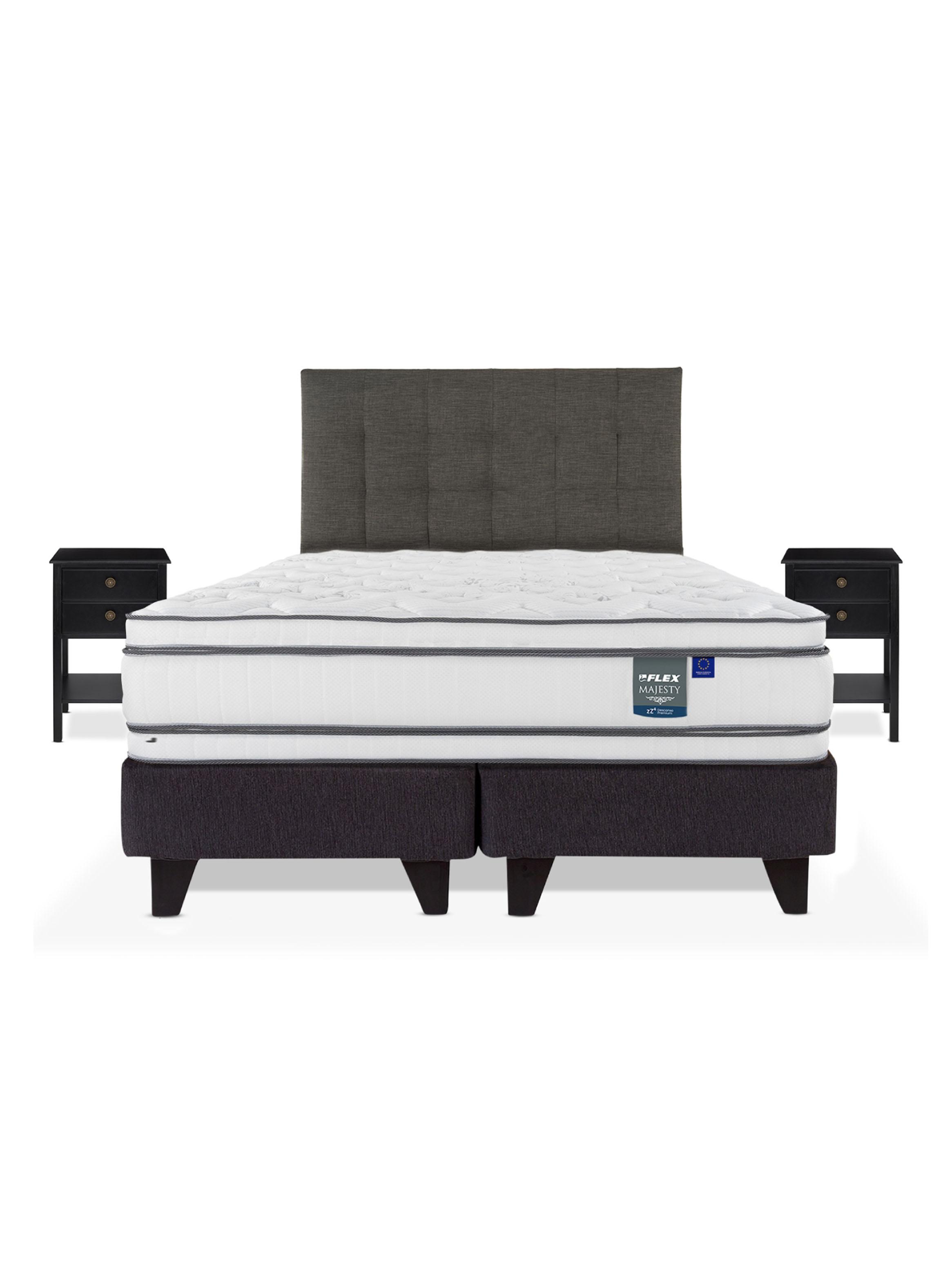 Cama Europea Majesty King + Respaldo Grafito + Velador Rover-2