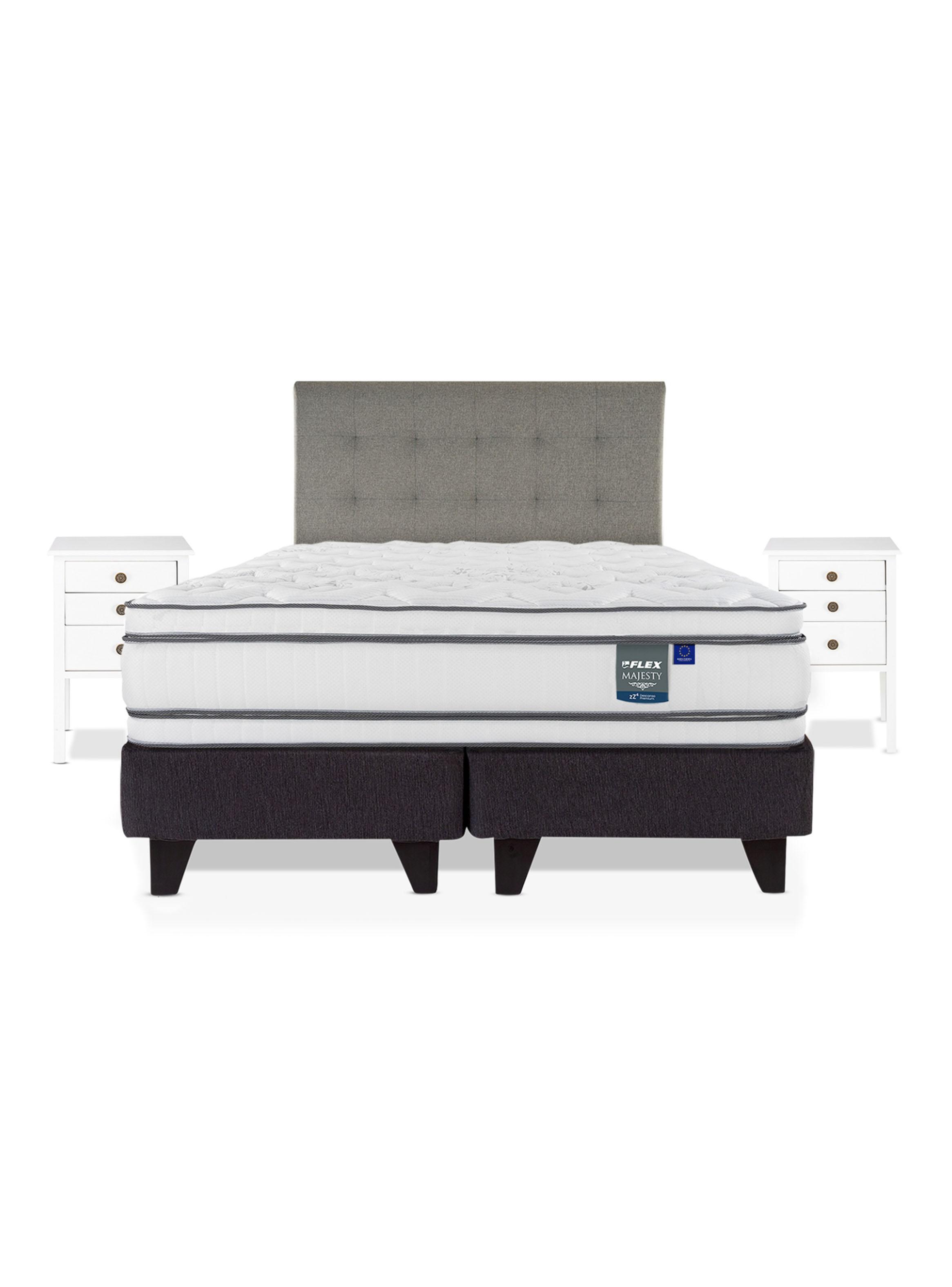 Cama Europea Majesty King + Respaldo Gris + Velador Roma-2
