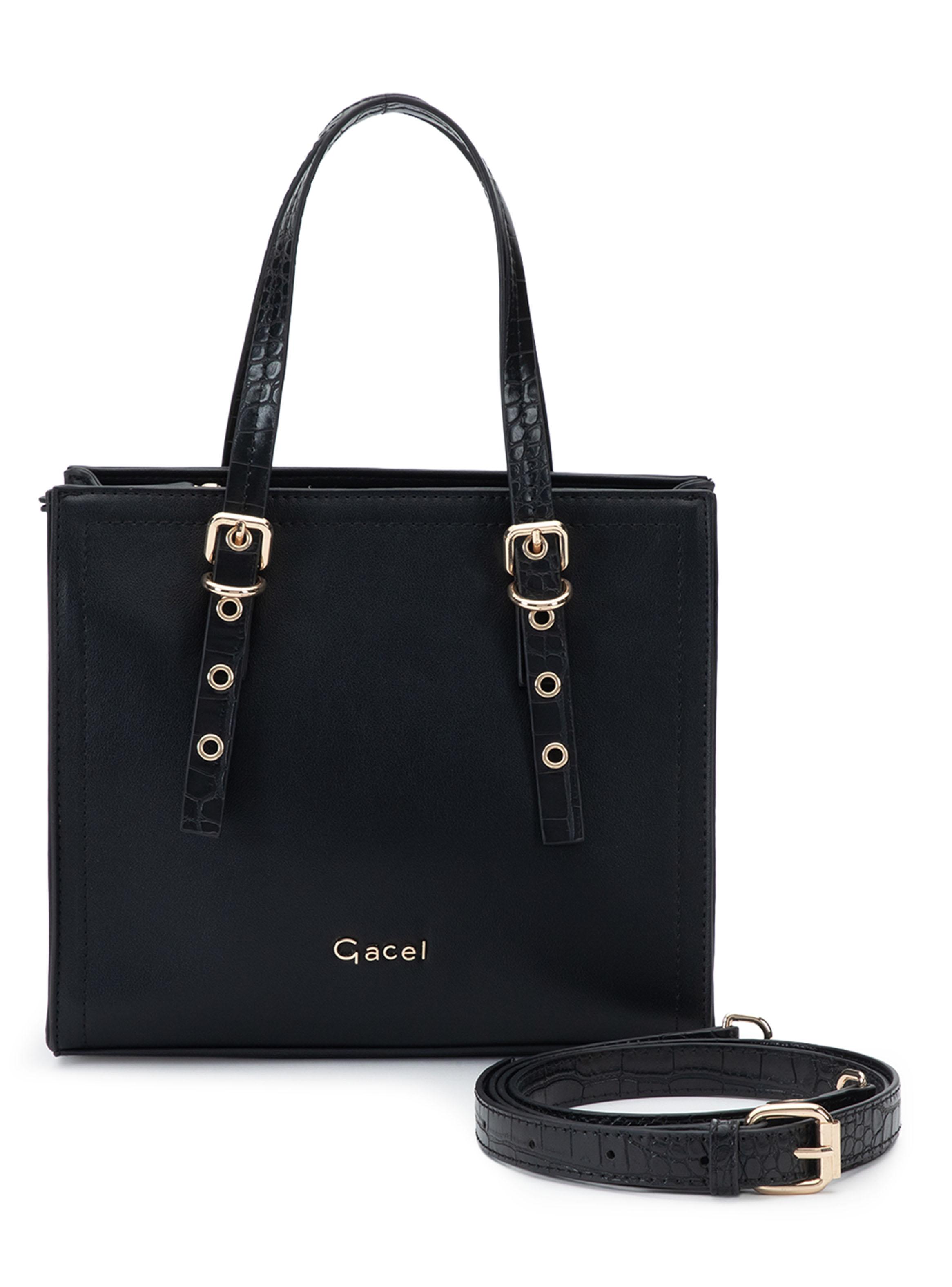 Cartera de Hombro Dos Asas Sintético Negro Pequeña-1