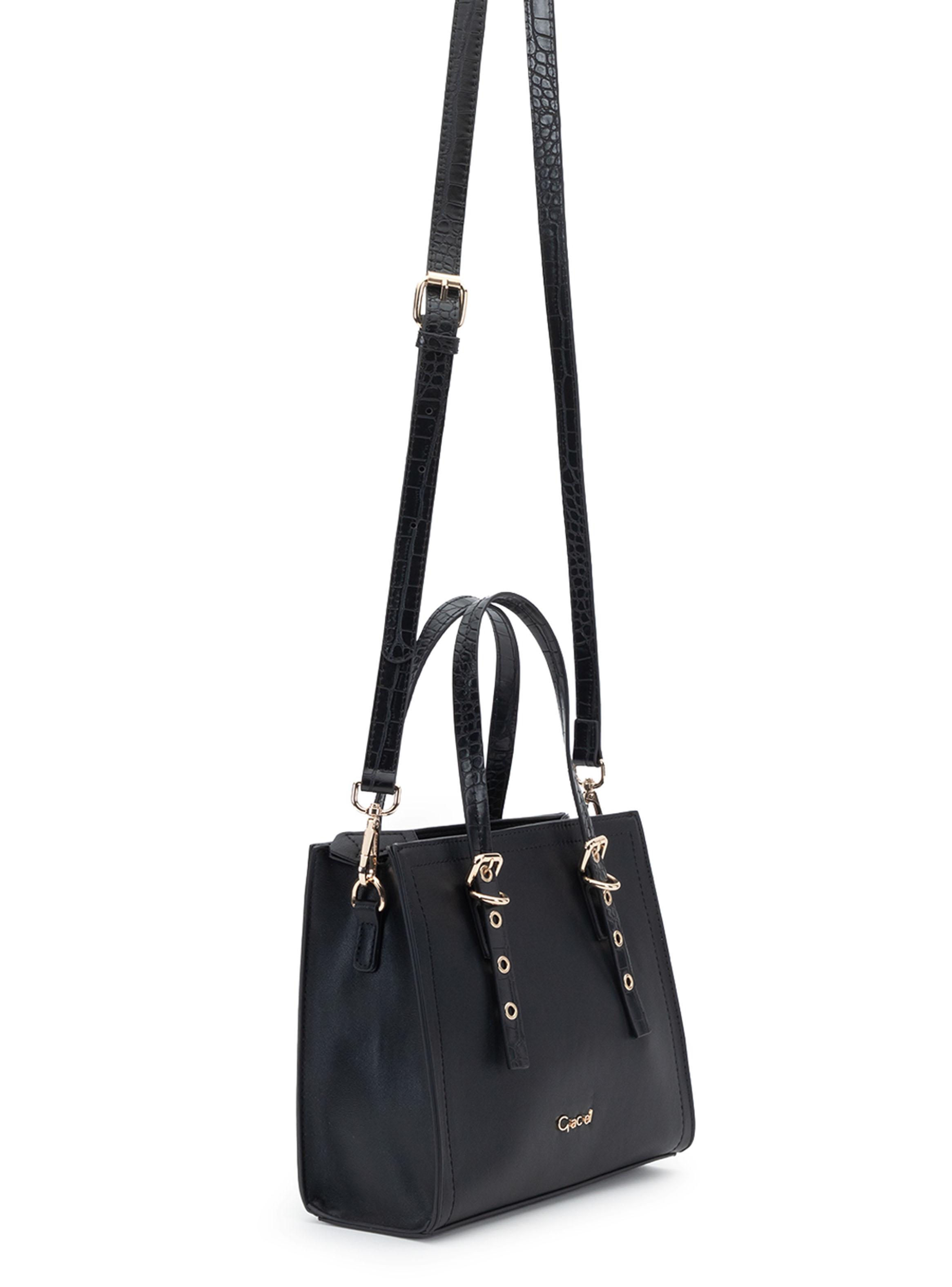 Cartera de Hombro Dos Asas Sintético Negro Pequeña-2
