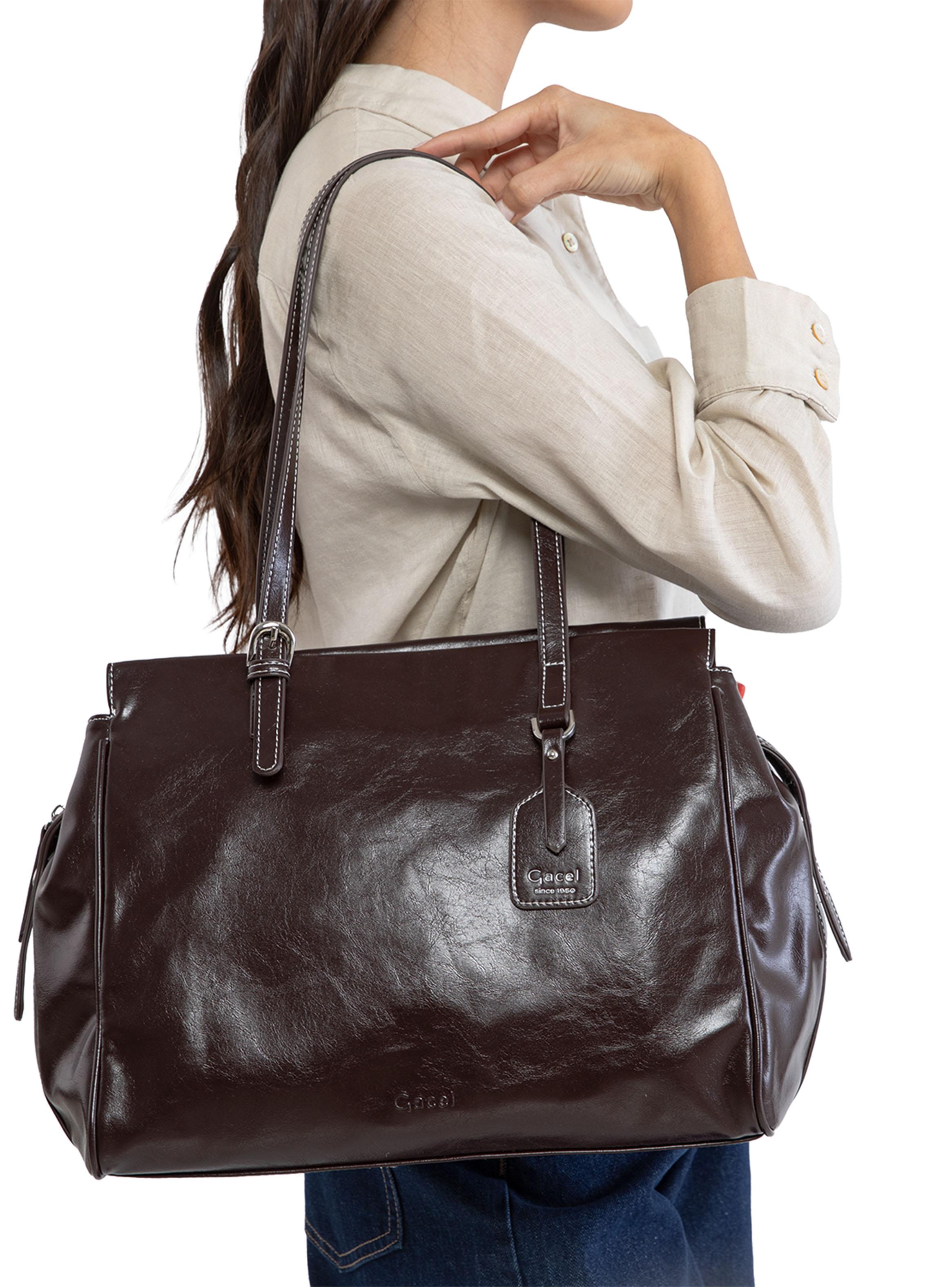 Cartera de Hombro Dos Asas Sintético Chocolate-5