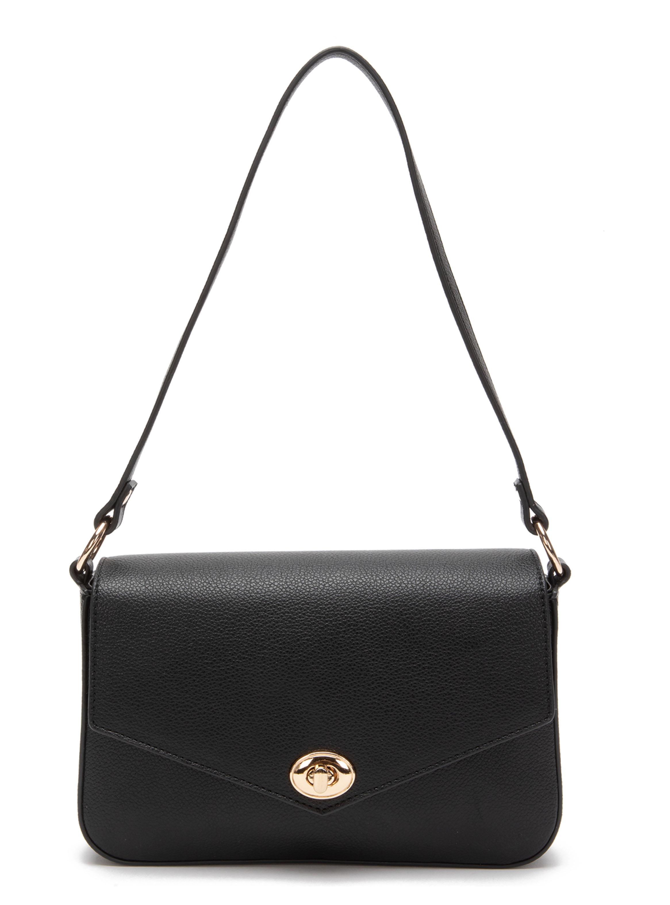 Cartera de Hombro Retro con Tapa Negro-0