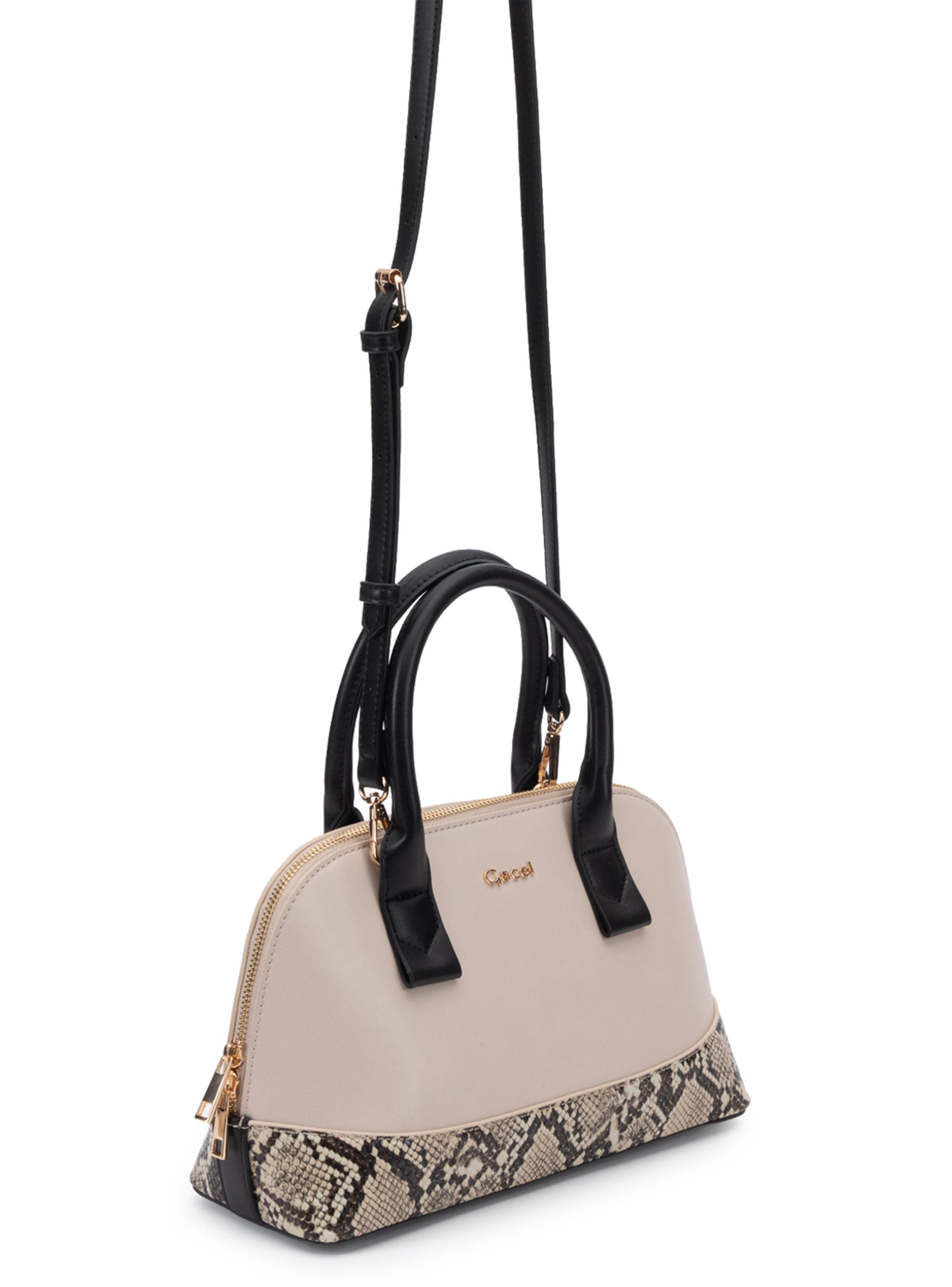 Cartera de Hombro Dos Asas Sintético Off White Mediana-1