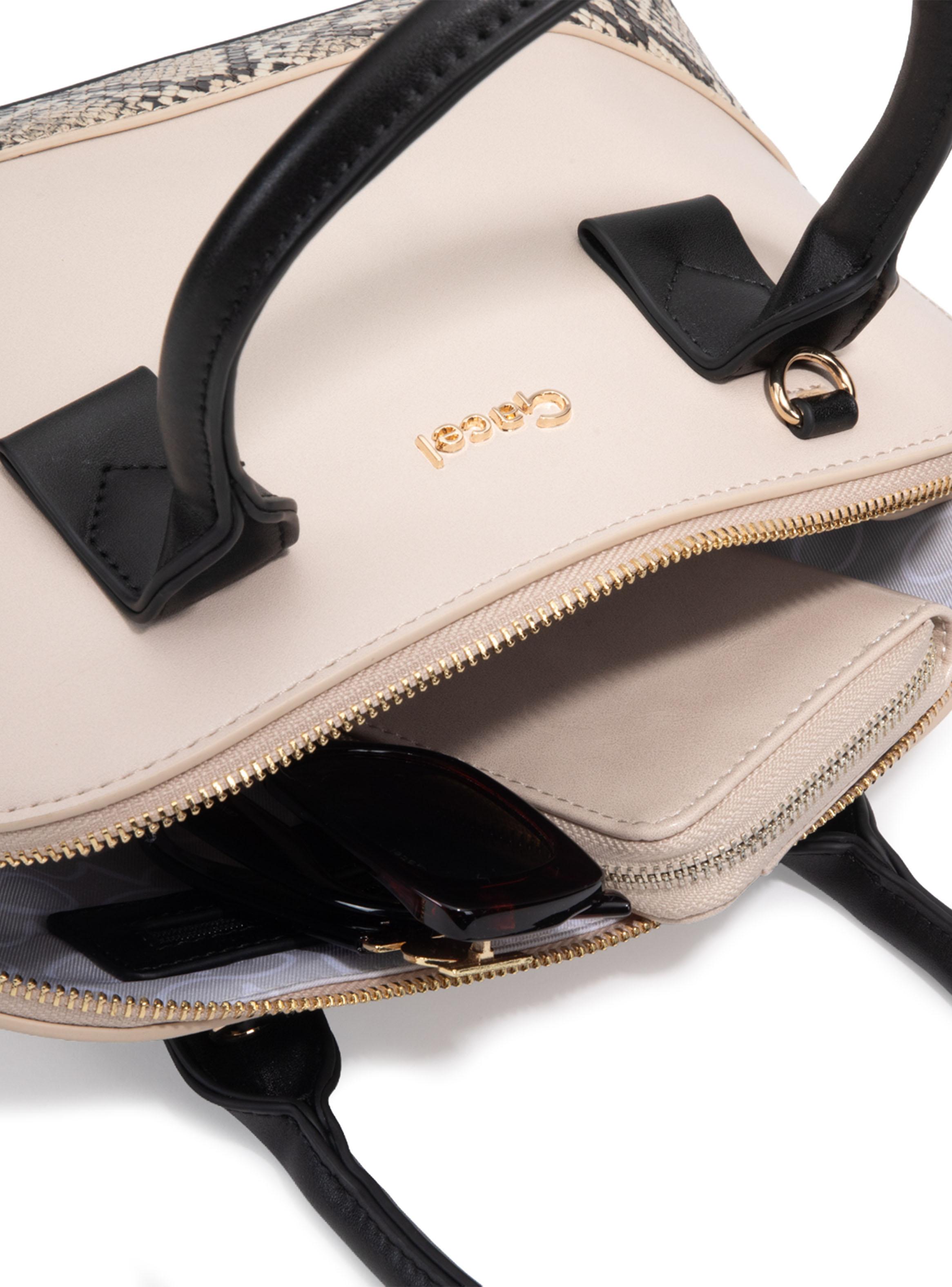 Cartera de Hombro Dos Asas Sintético Off White Mediana-4