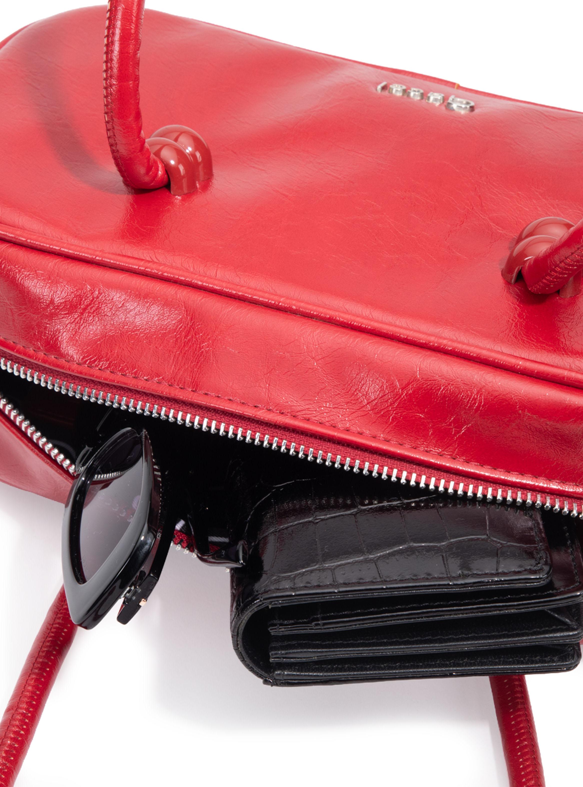 Cartera de Hombro Dos Asas Sintético Rojo Mediana-4