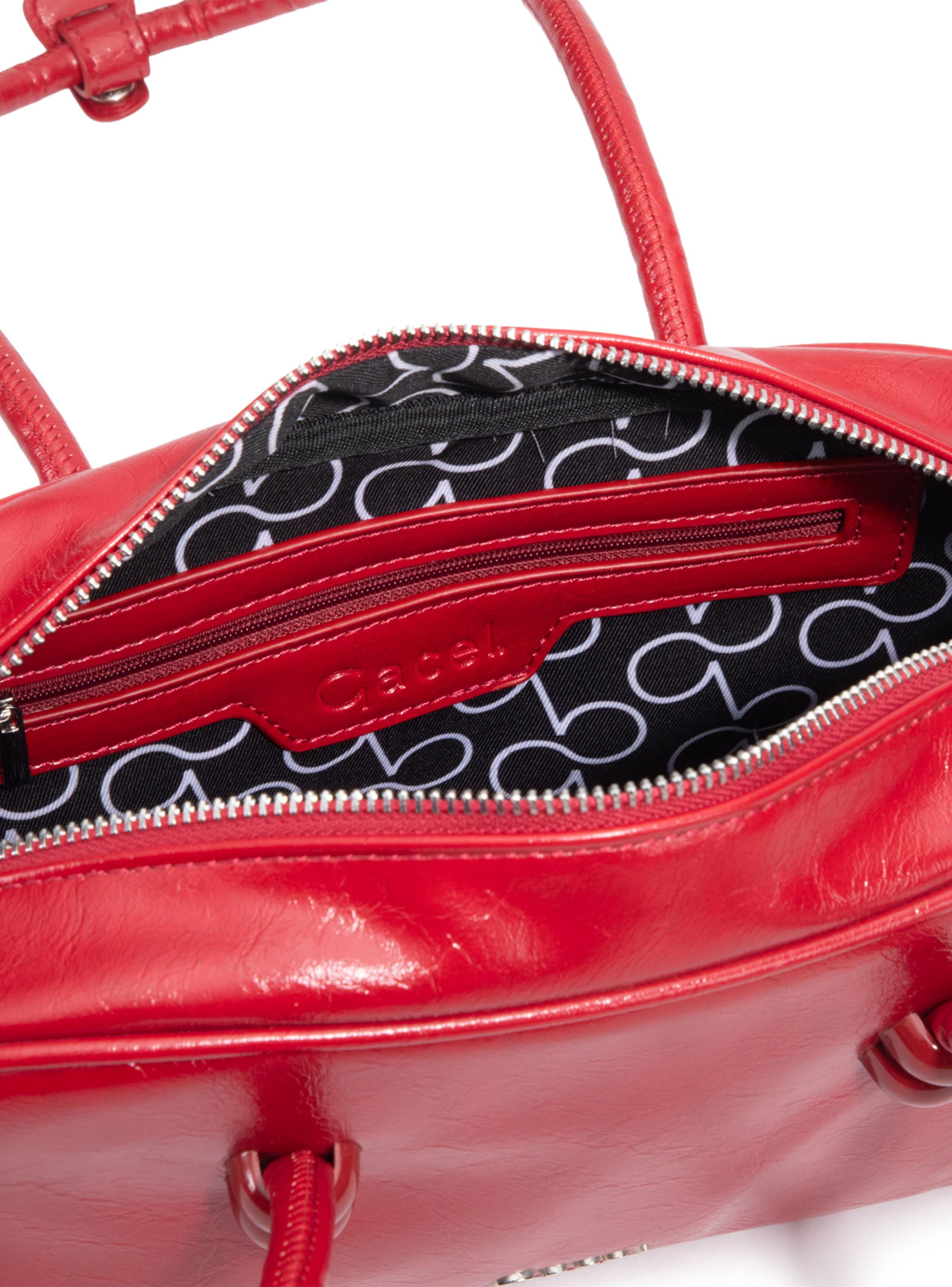 Cartera de Hombro Dos Asas Sintético Rojo Mediana-3