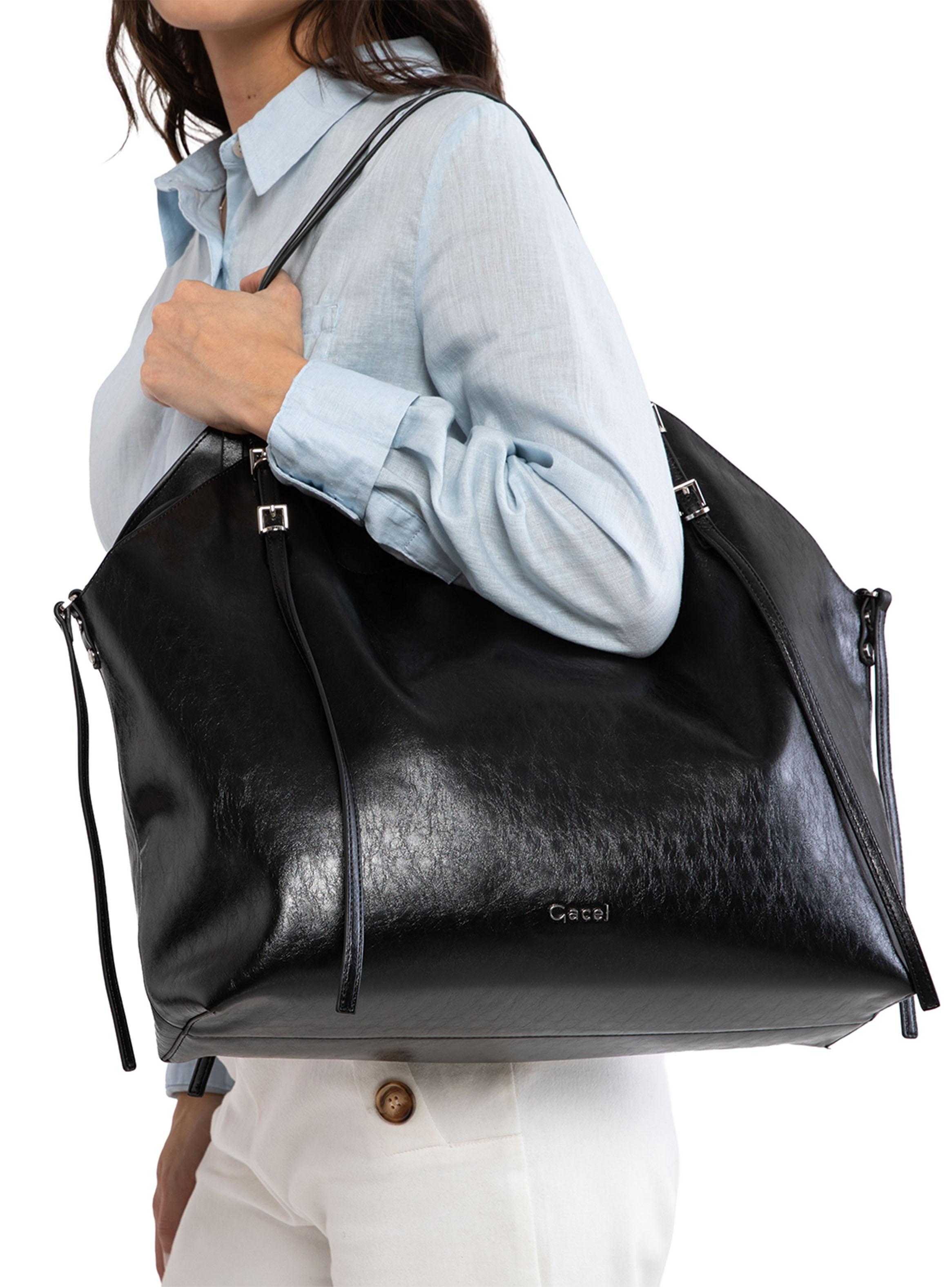 Cartera de Hombro Dos Asas Sintético Negro Grande-5