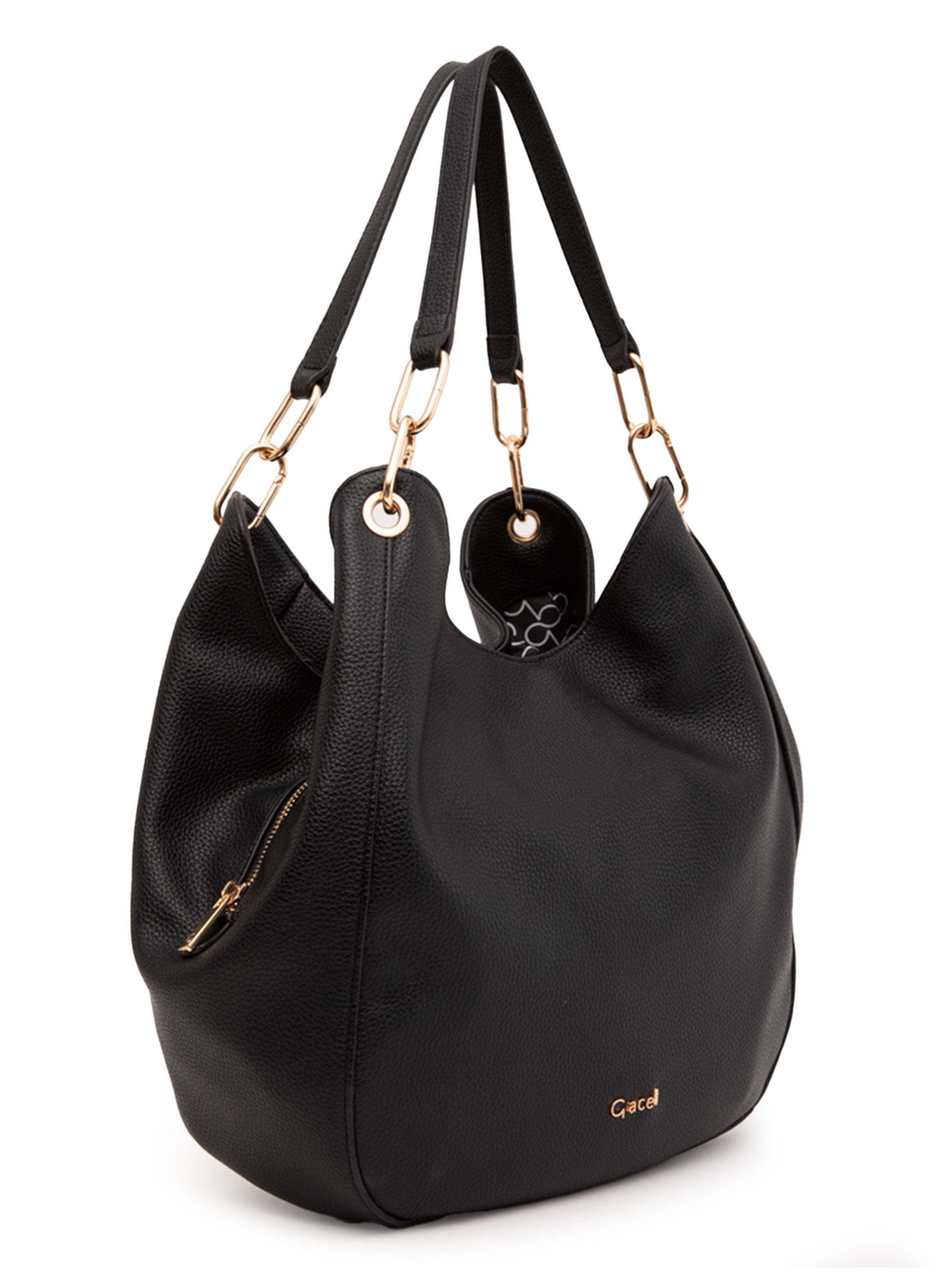 Cartera de Hombro Dos Asas Negro Grande-2