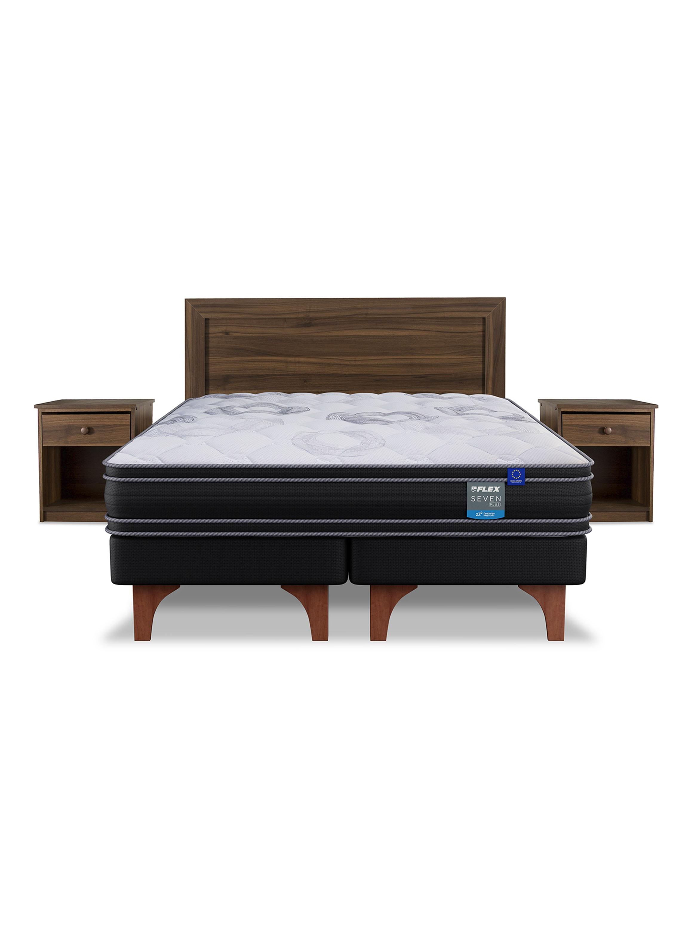 Cama Europea Seven Plus 2 Plazas Box Base Dividida + Set Muebles Asturias-2