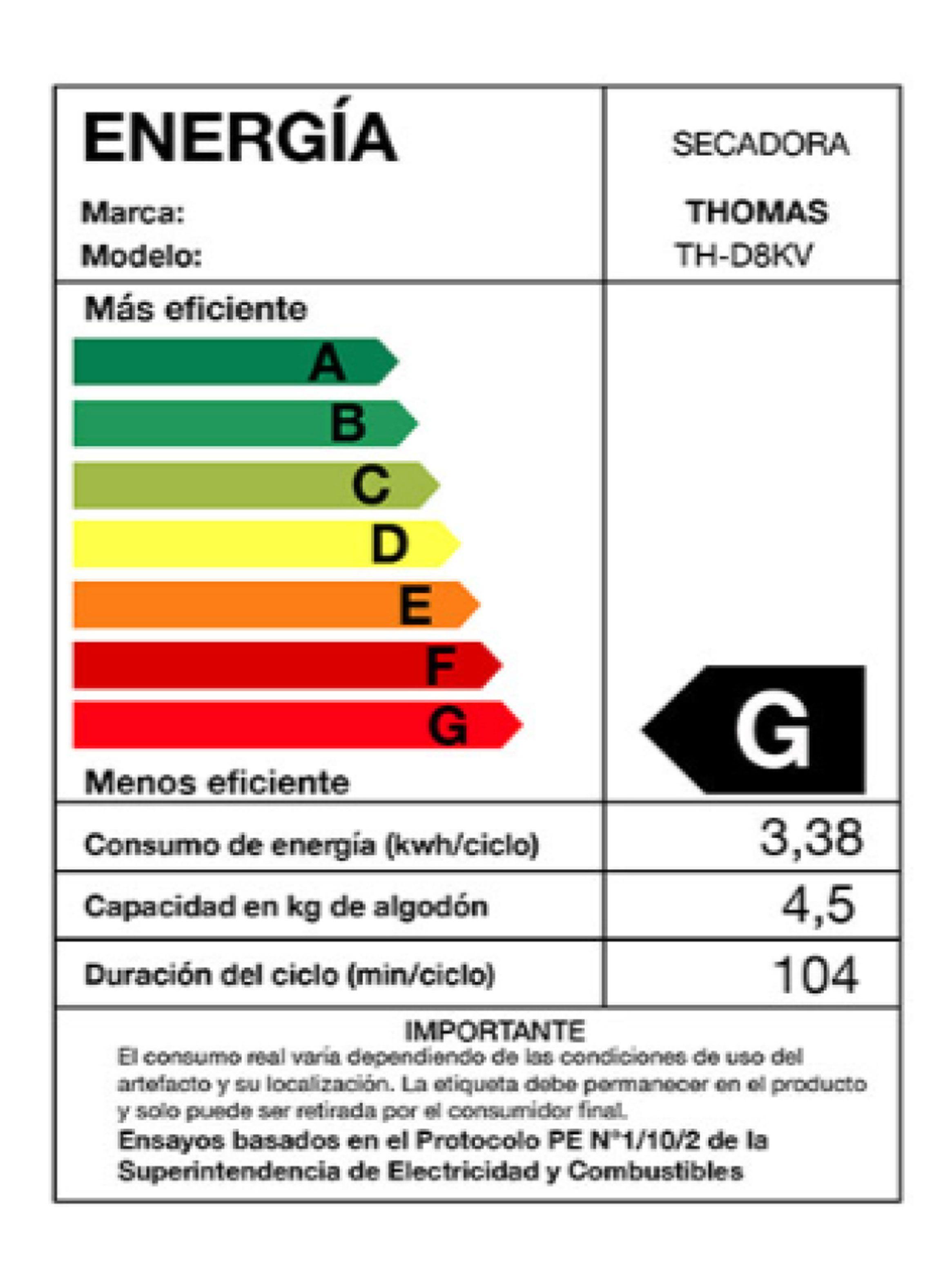 Secadora Frontal 8 Kg con Evacuación TH-D8KV-7