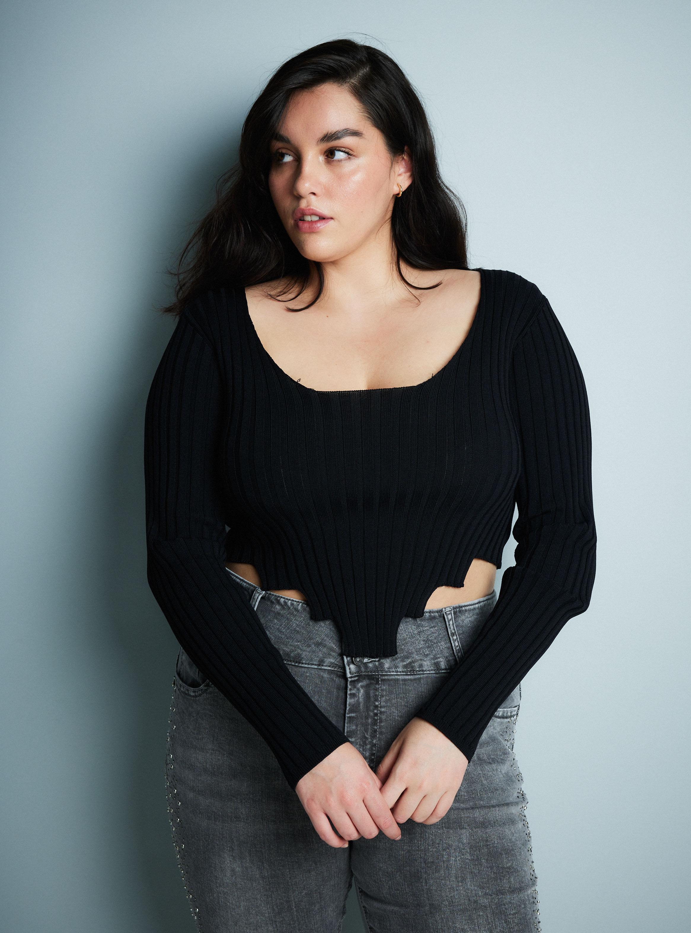 Polera Tejida Crop Borde en Punta-6