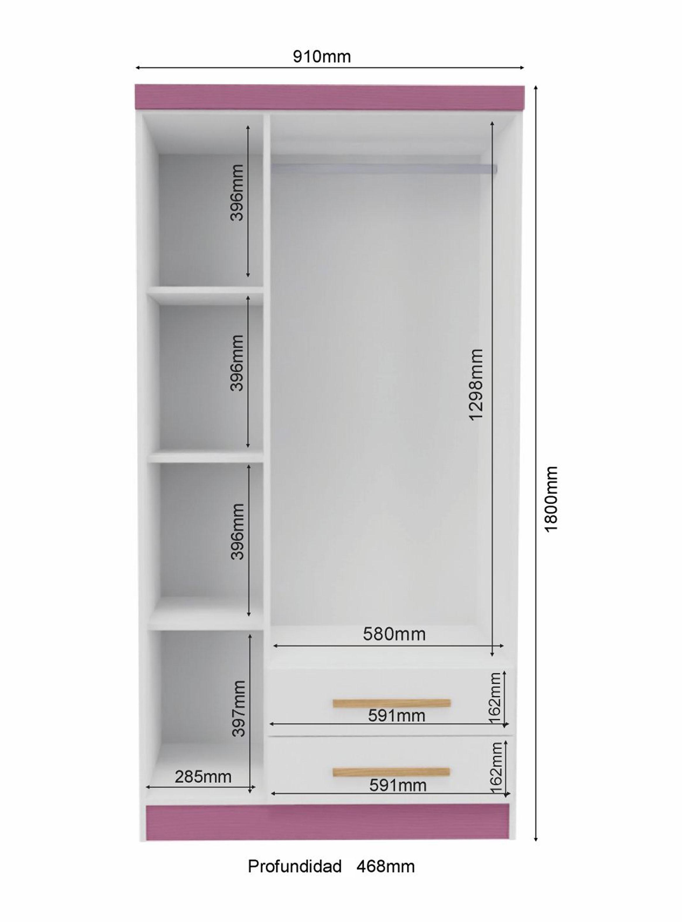Closet Leticia 3 Puertas 2 Cajones Blanco-1