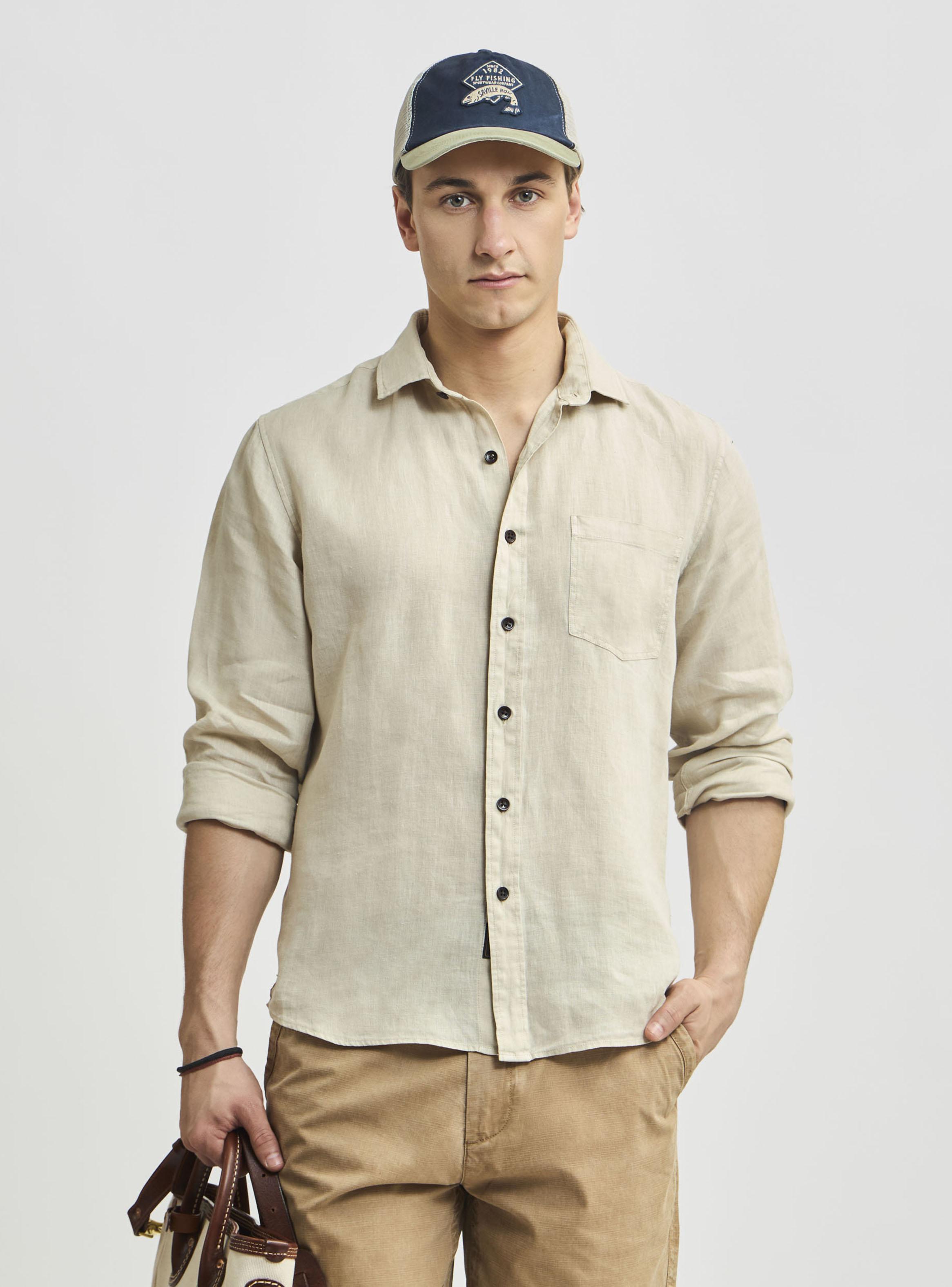 Camisa Lisa Sport Houston Manga Larga Lino Vintage-0