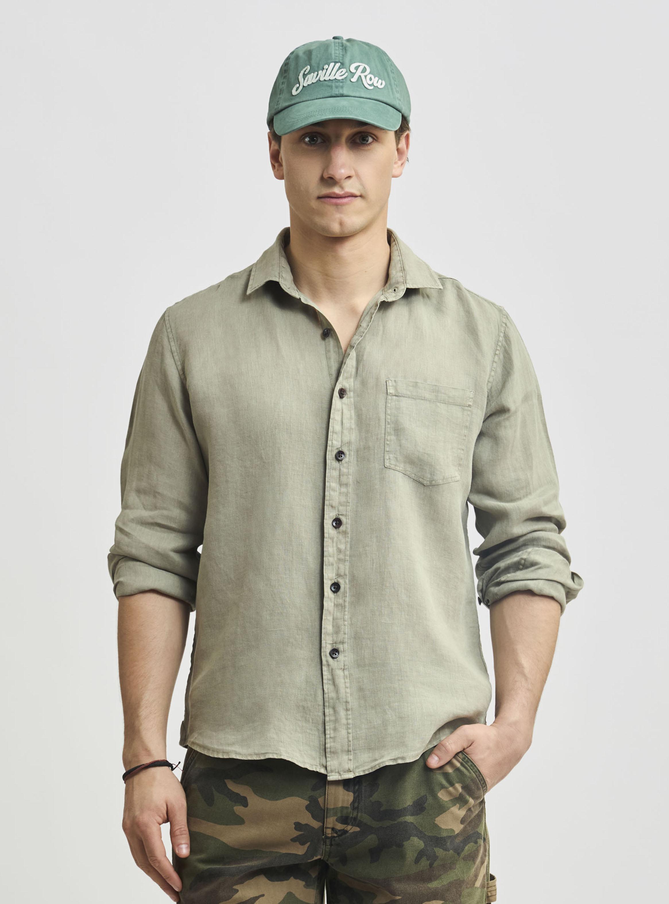 Camisa Lisa Sport Houston Manga Larga Lino Vintage-0