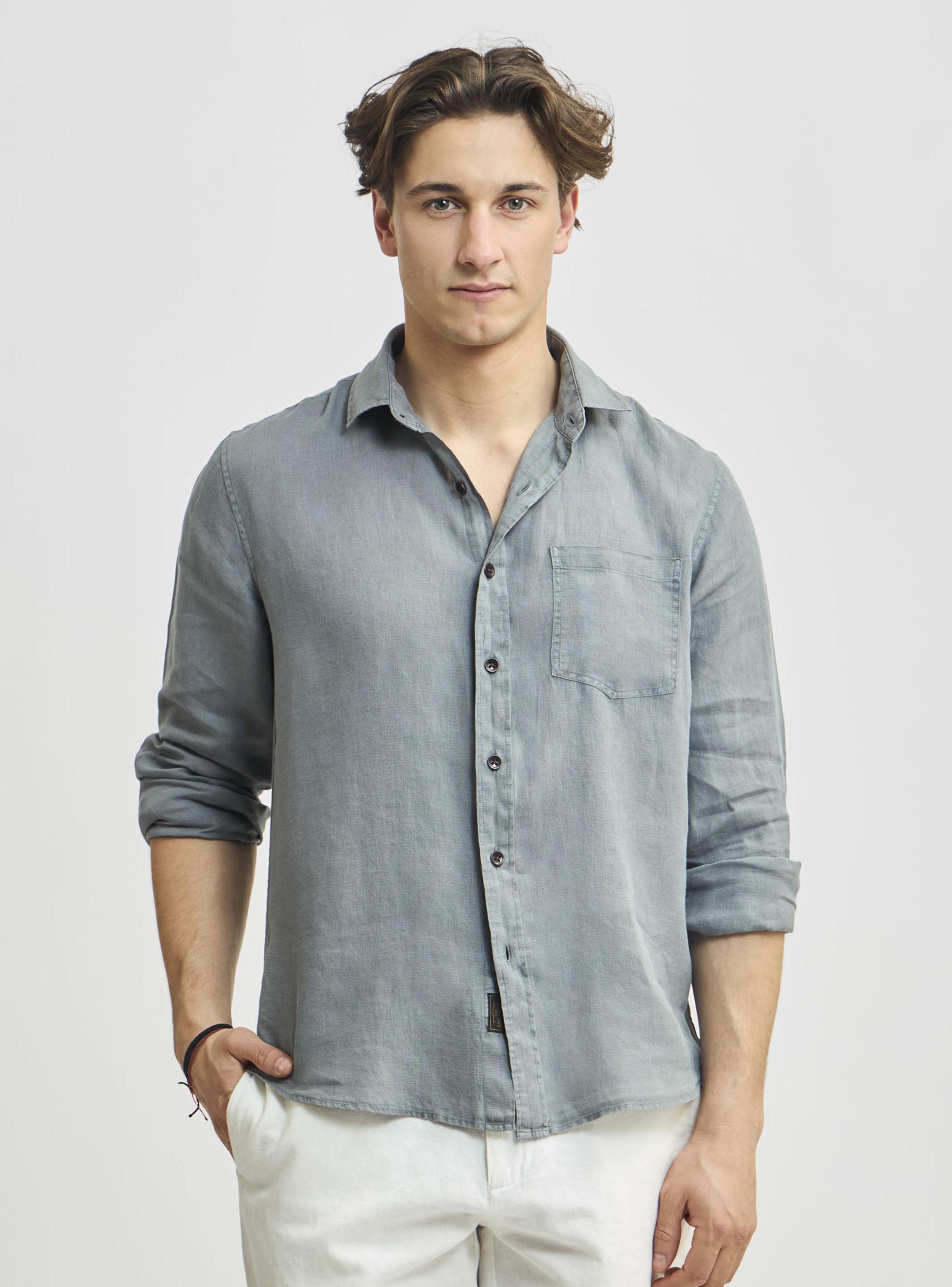 Camisa Lisa Sport Houston Manga Larga Lino Vintage-0