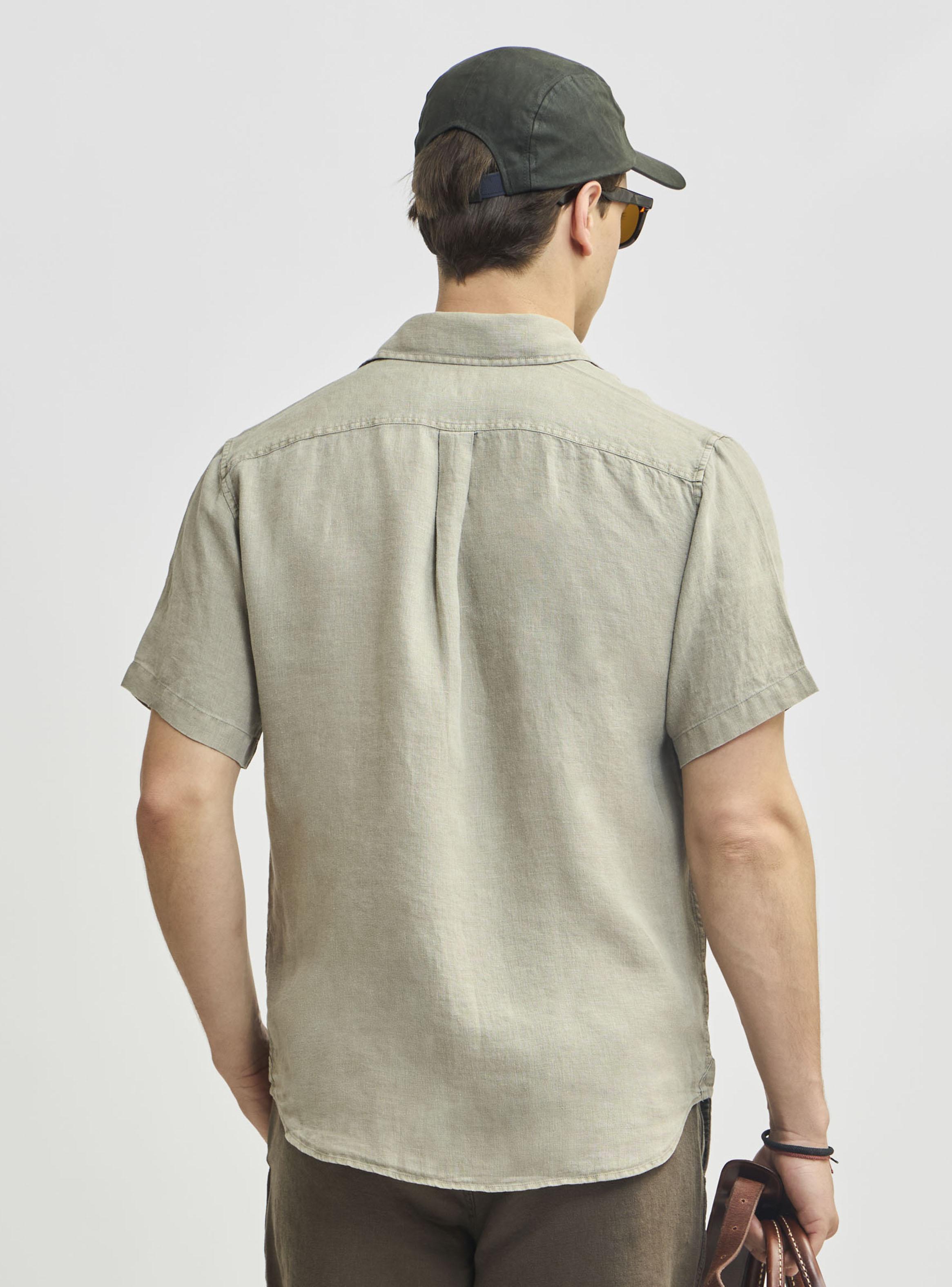Camisa Lisa Sport Houston Manga Corta Lino Vintage-1