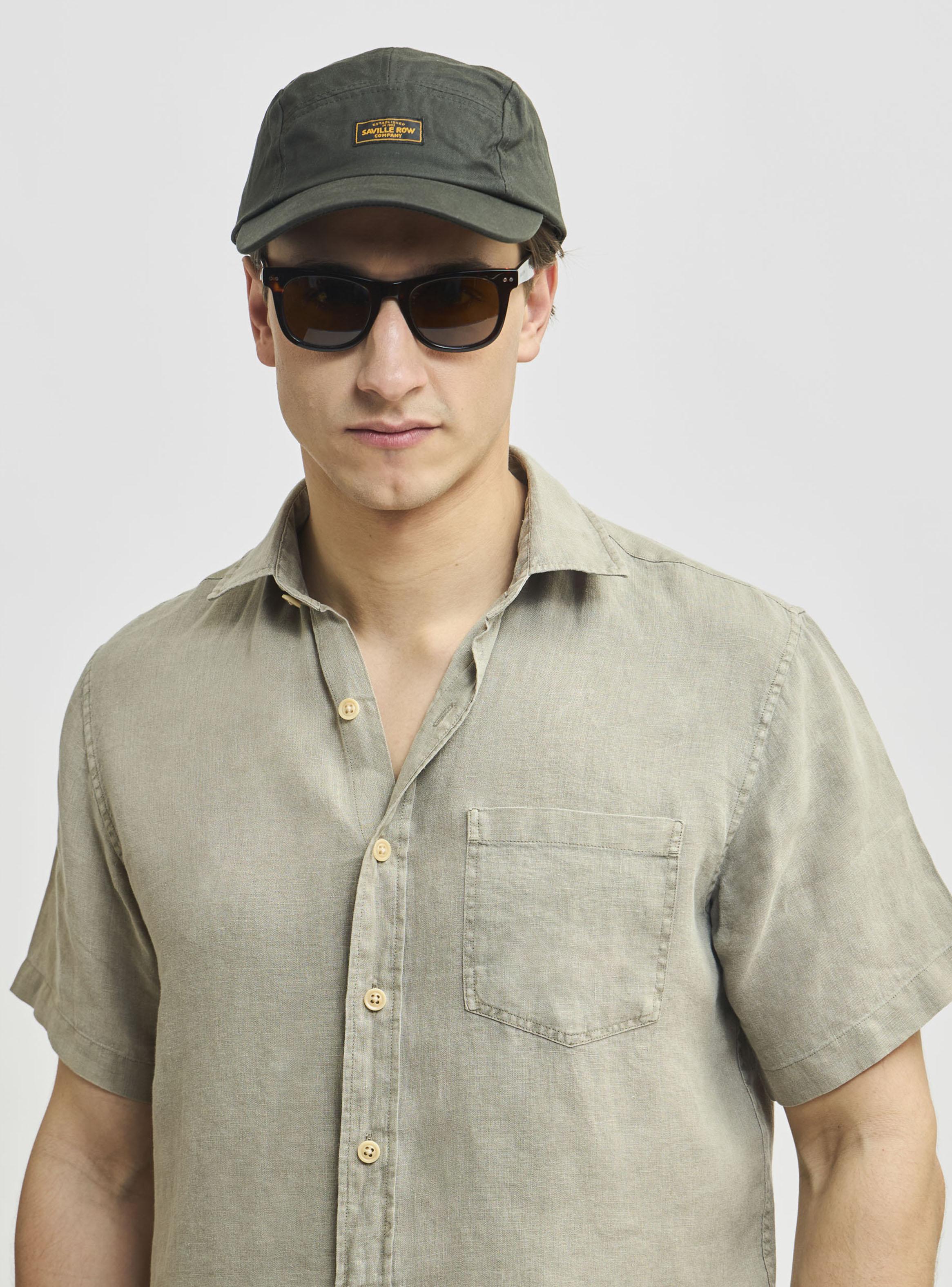 Camisa Lisa Sport Houston Manga Corta Lino Vintage-2