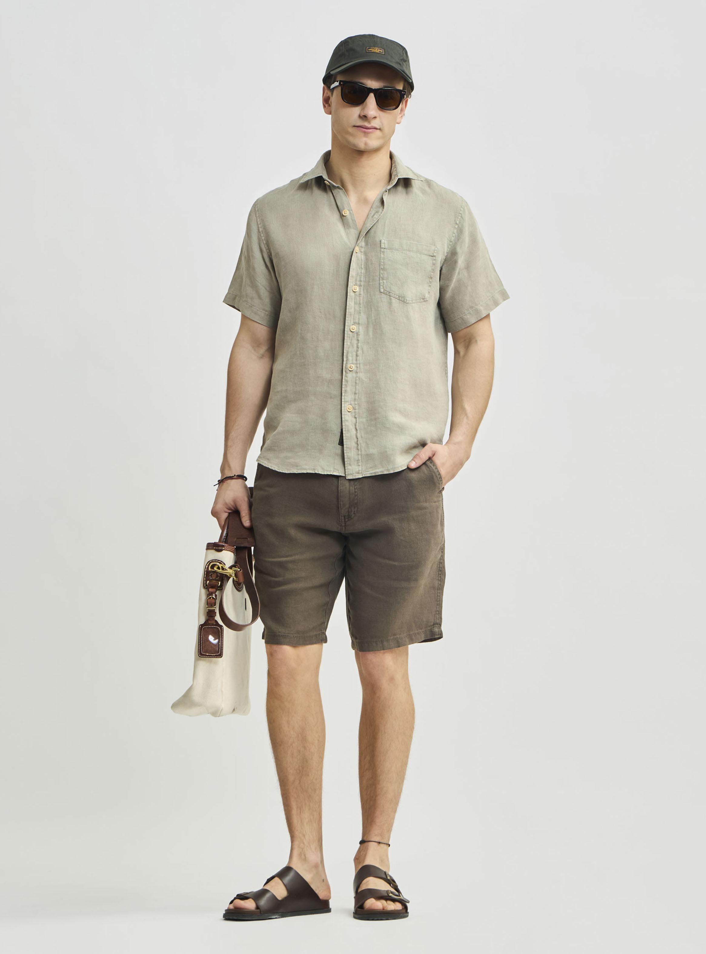 Camisa Lisa Sport Houston Manga Corta Lino Vintage-3