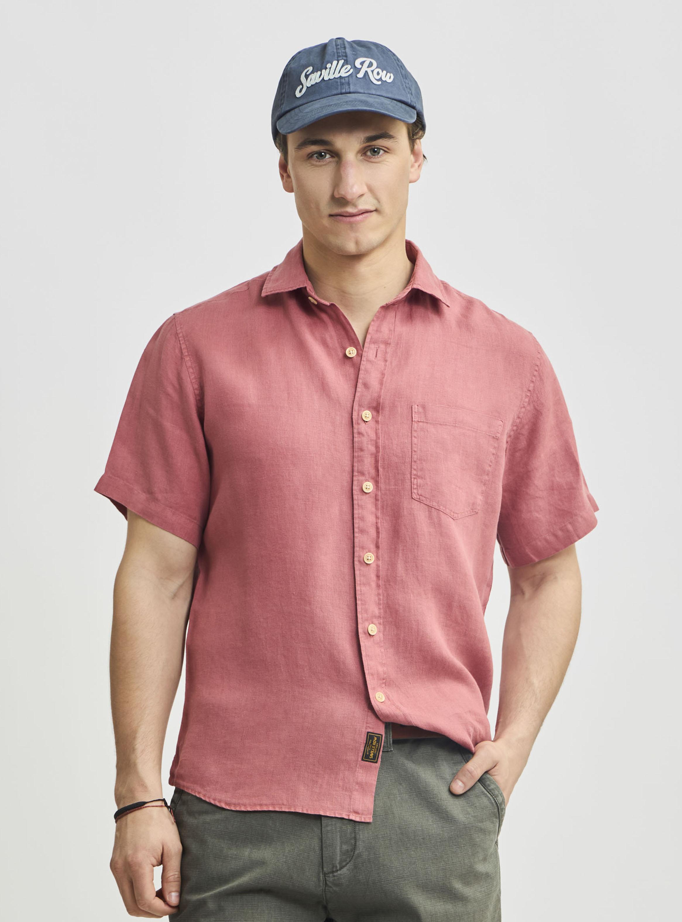 Camisa Lisa Sport Houston Manga Corta Lino Vintage-0