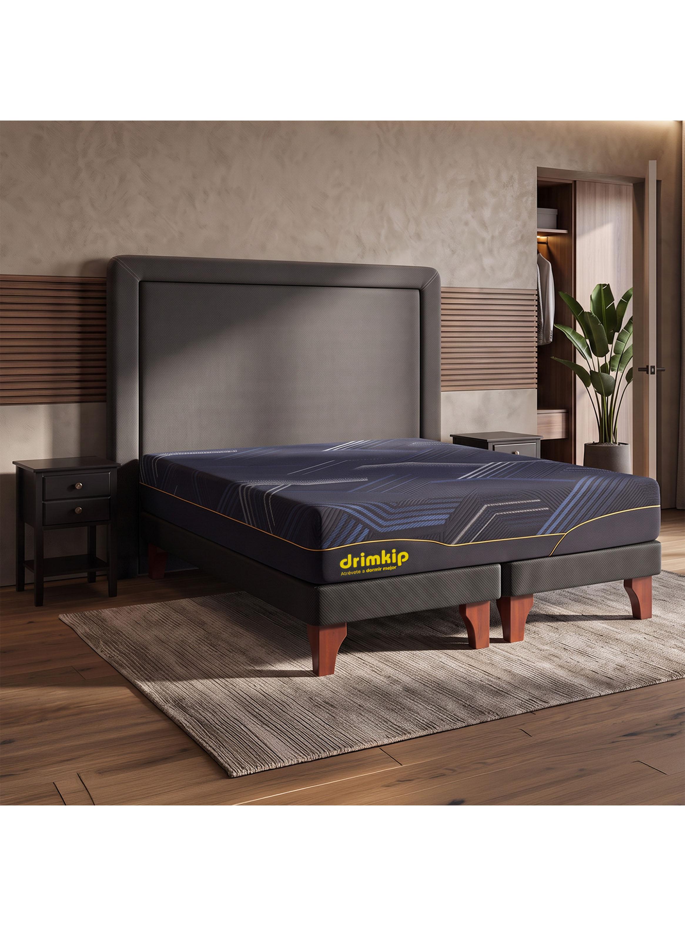 Cama Europea Híbrido Ultra 2 Plazas Plus + Respaldo + Velador Rover-5