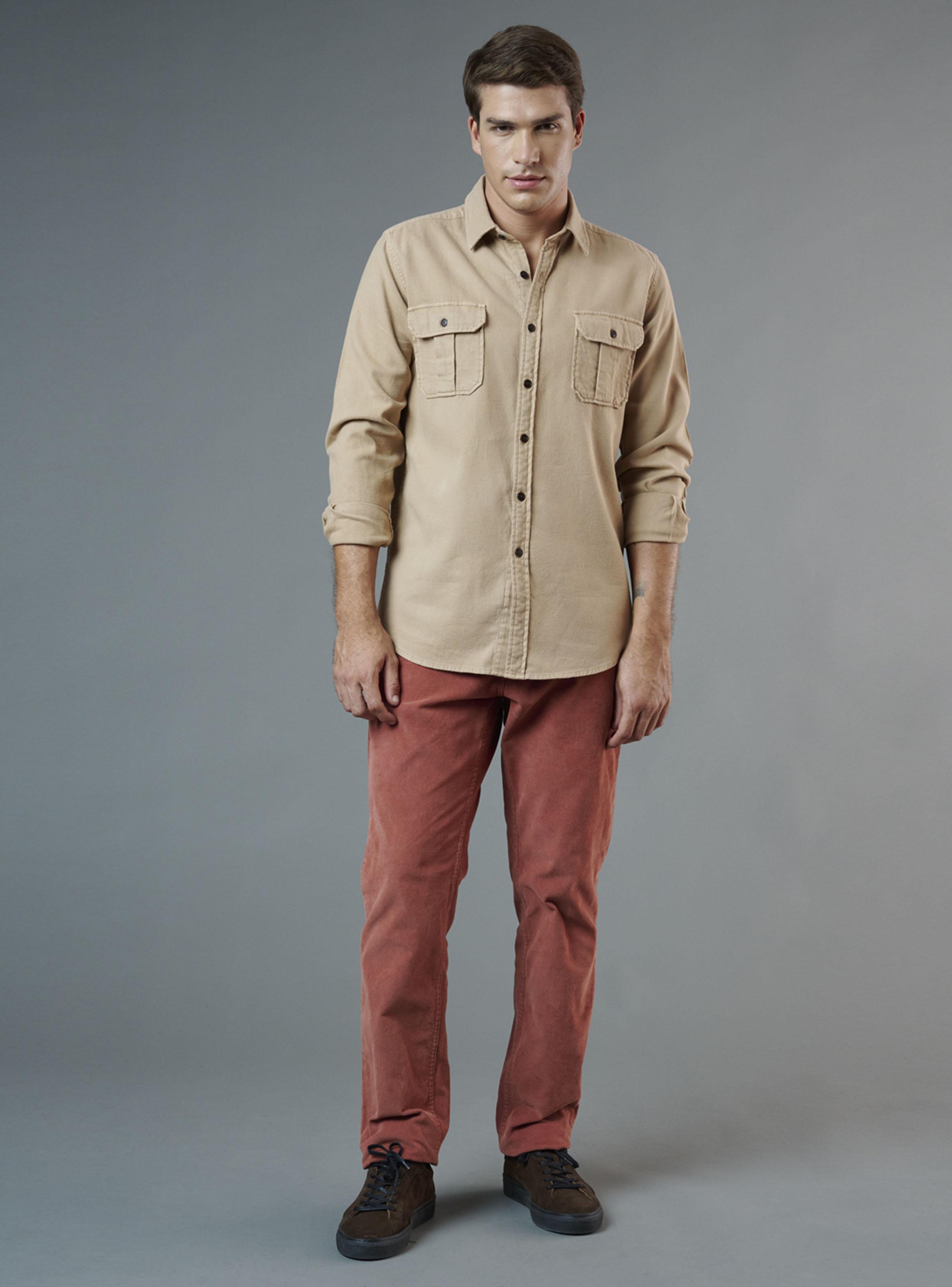 Camisa Lisa Botón Bolsillos-3
