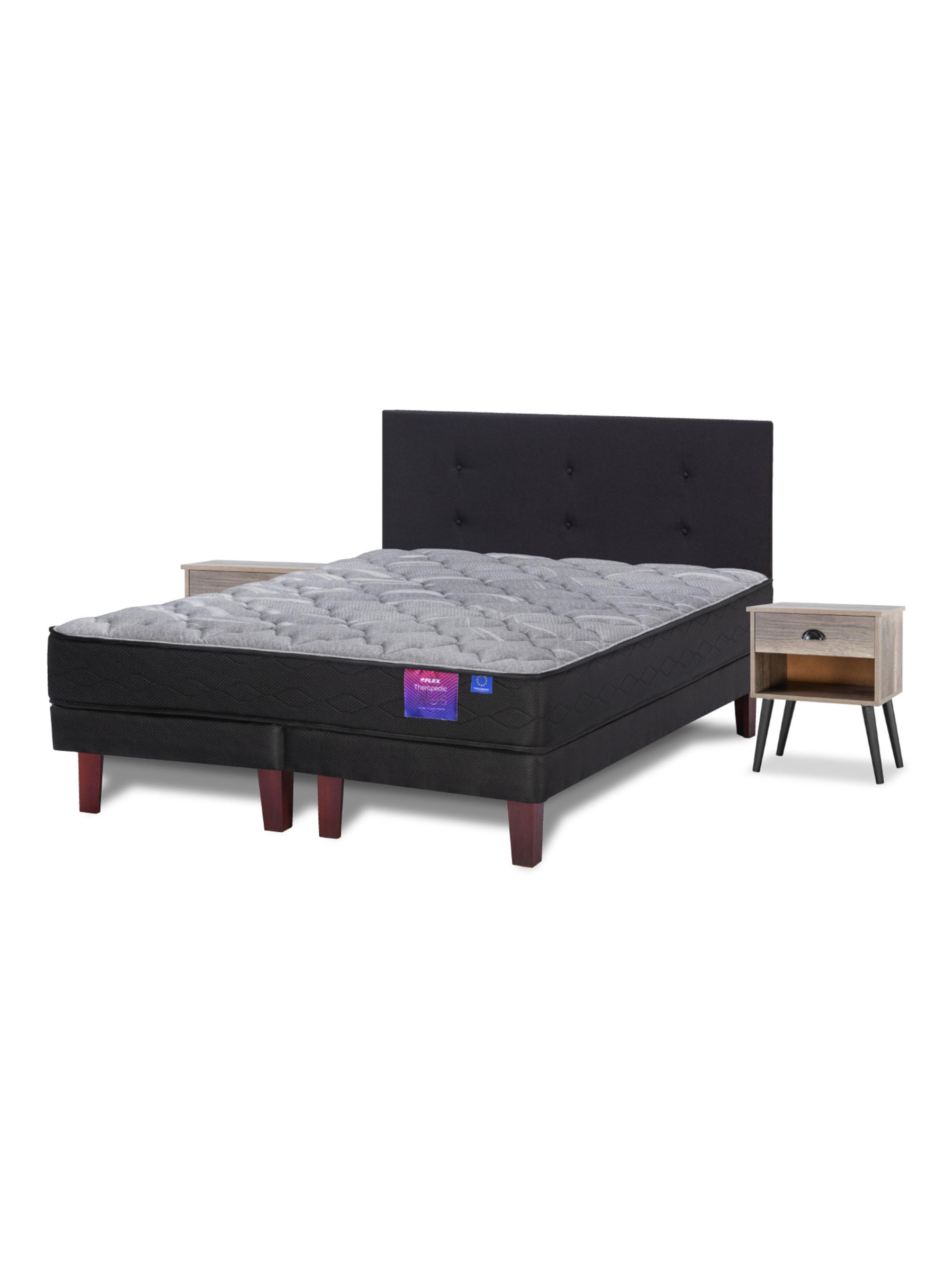 Cama Europea Therapedic Plus King + Respaldo Royal Negro + Velador Rock-0